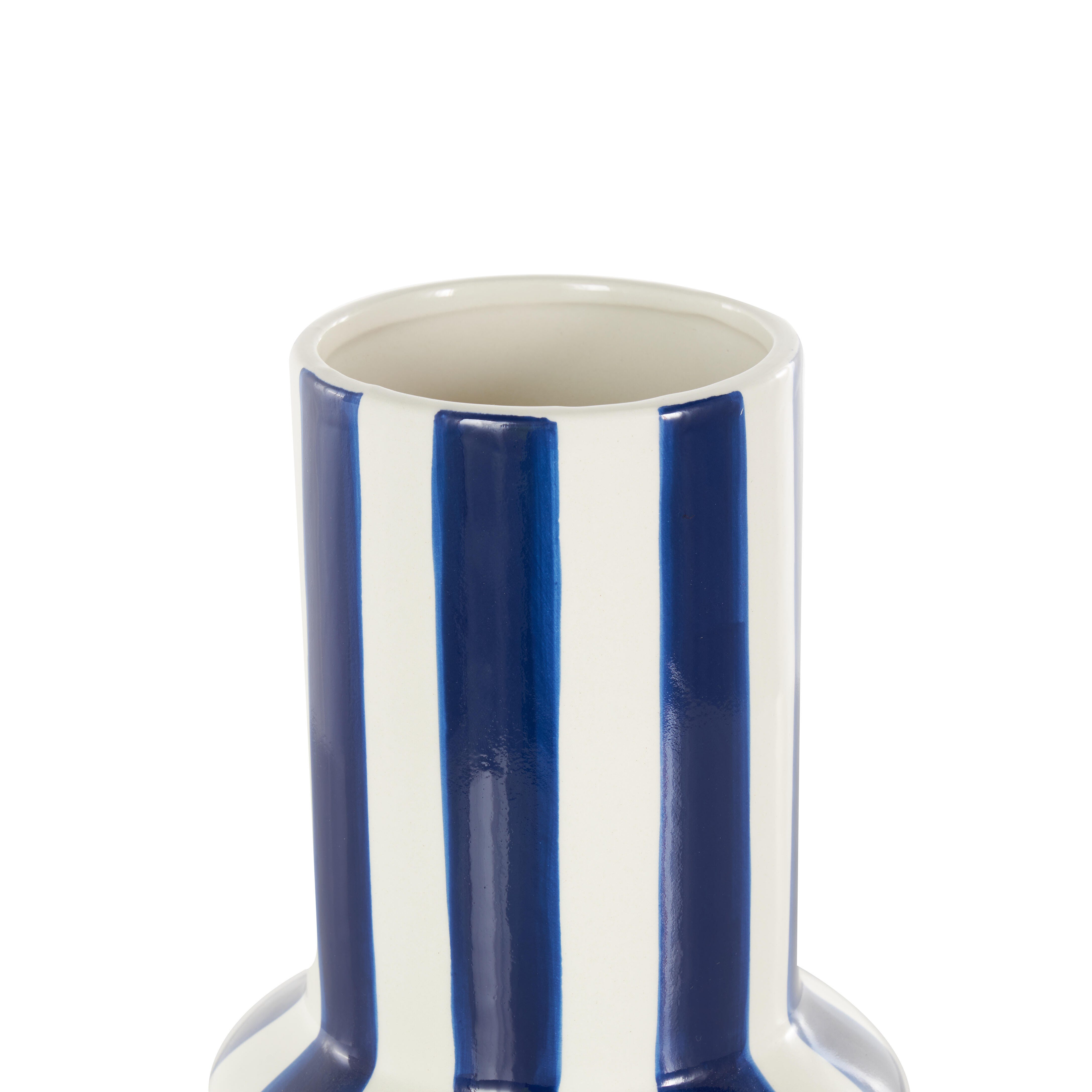 Bayberry Lane Vase with Blue Stripes, White, large