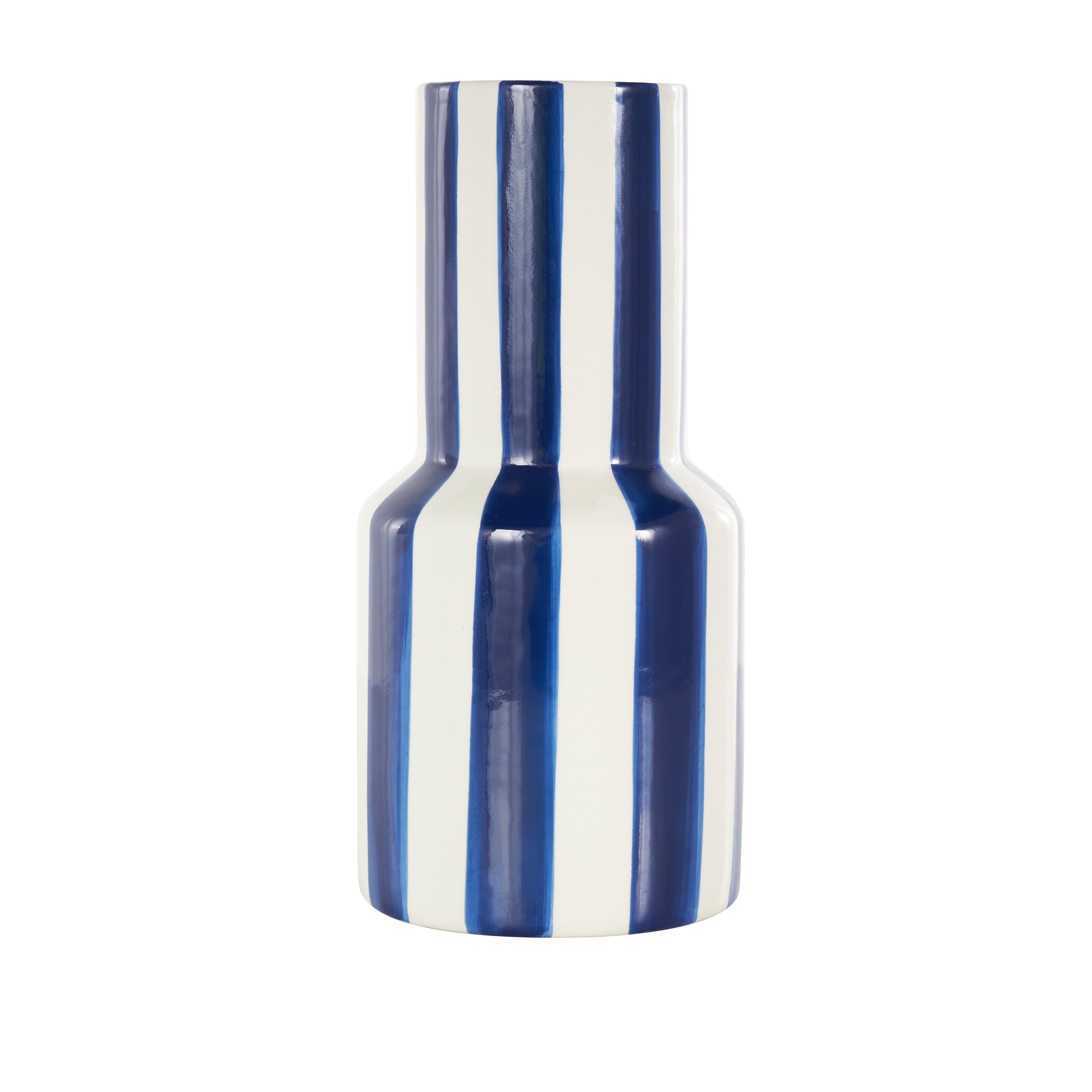 Bayberry Lane Vase with Blue Stripes, White, large
