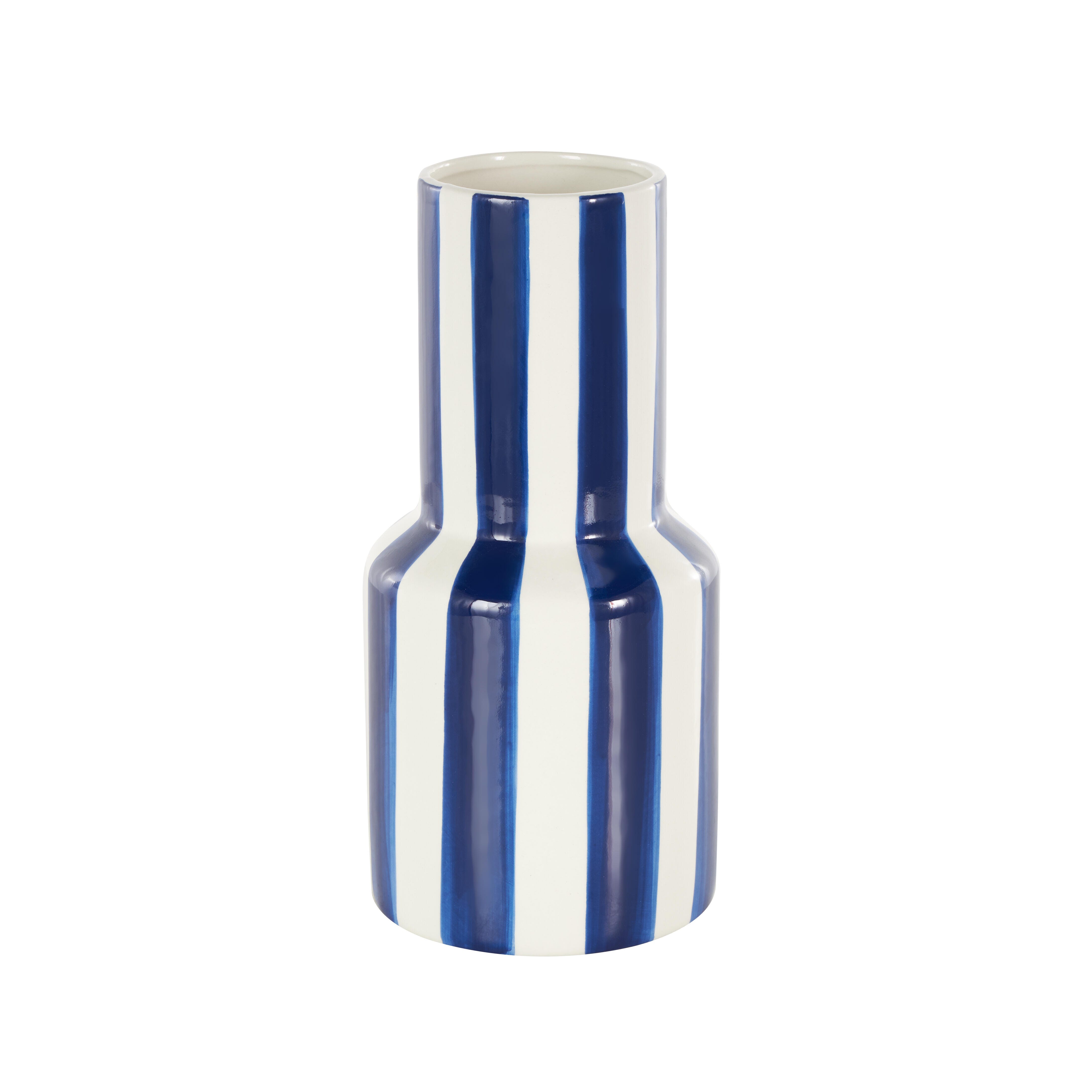 Bayberry Lane Vase with Blue Stripes, White, large