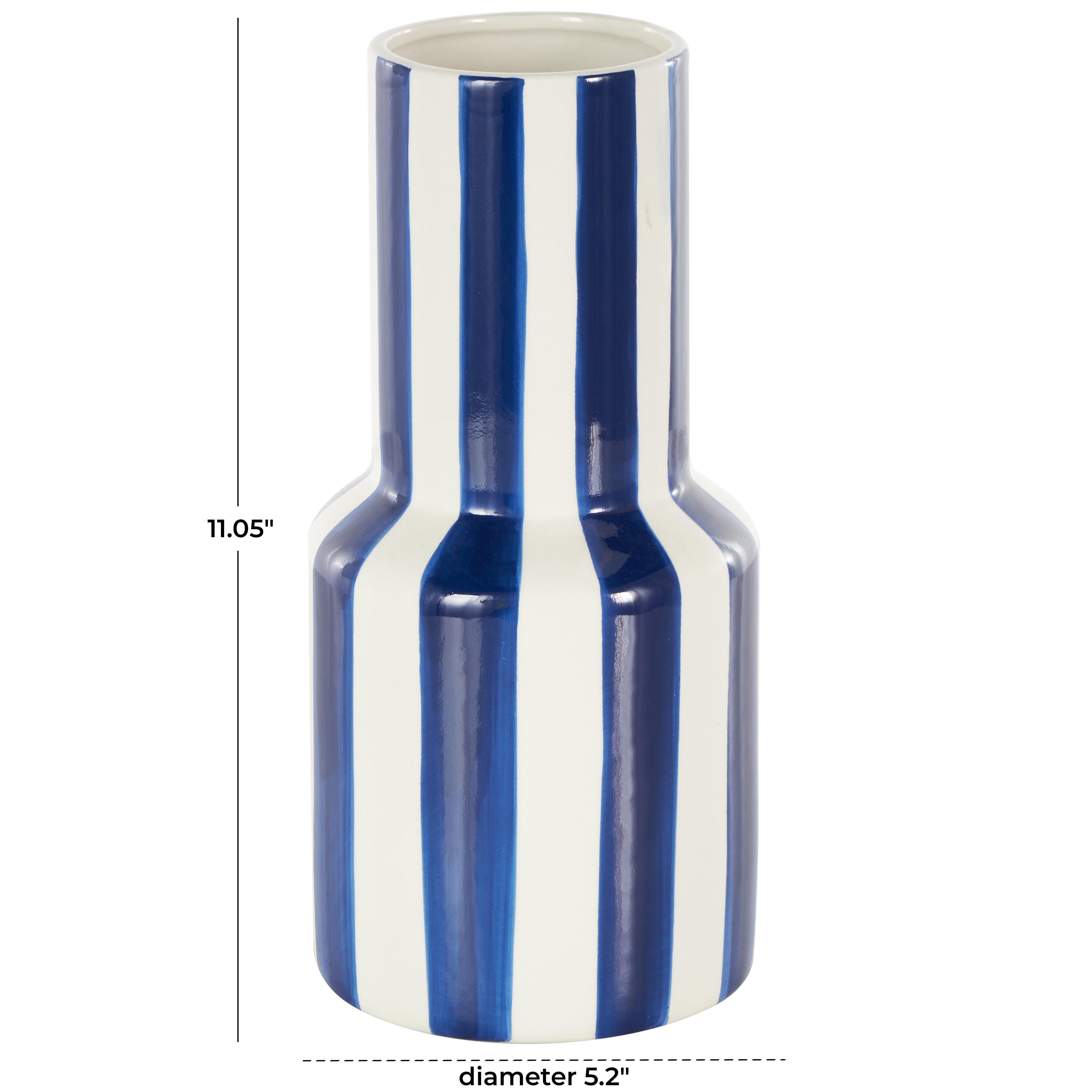 Bayberry Lane Vase with Blue Stripes, White, large