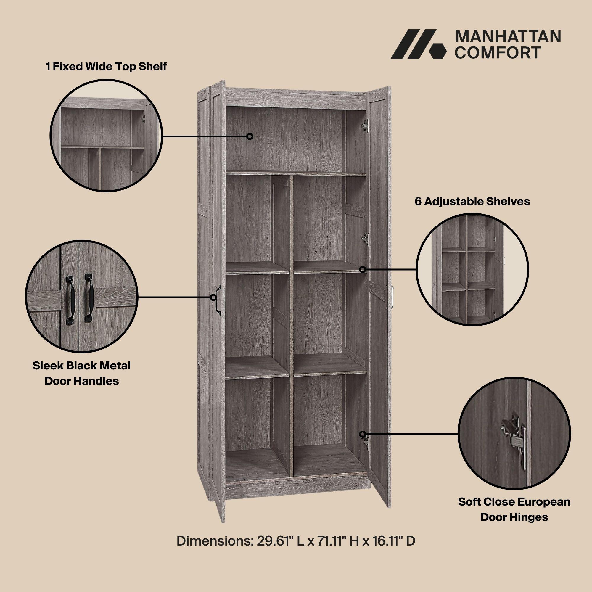 Manhattan Comfort Cornelia Storage Closet 30" Width, Gray, large