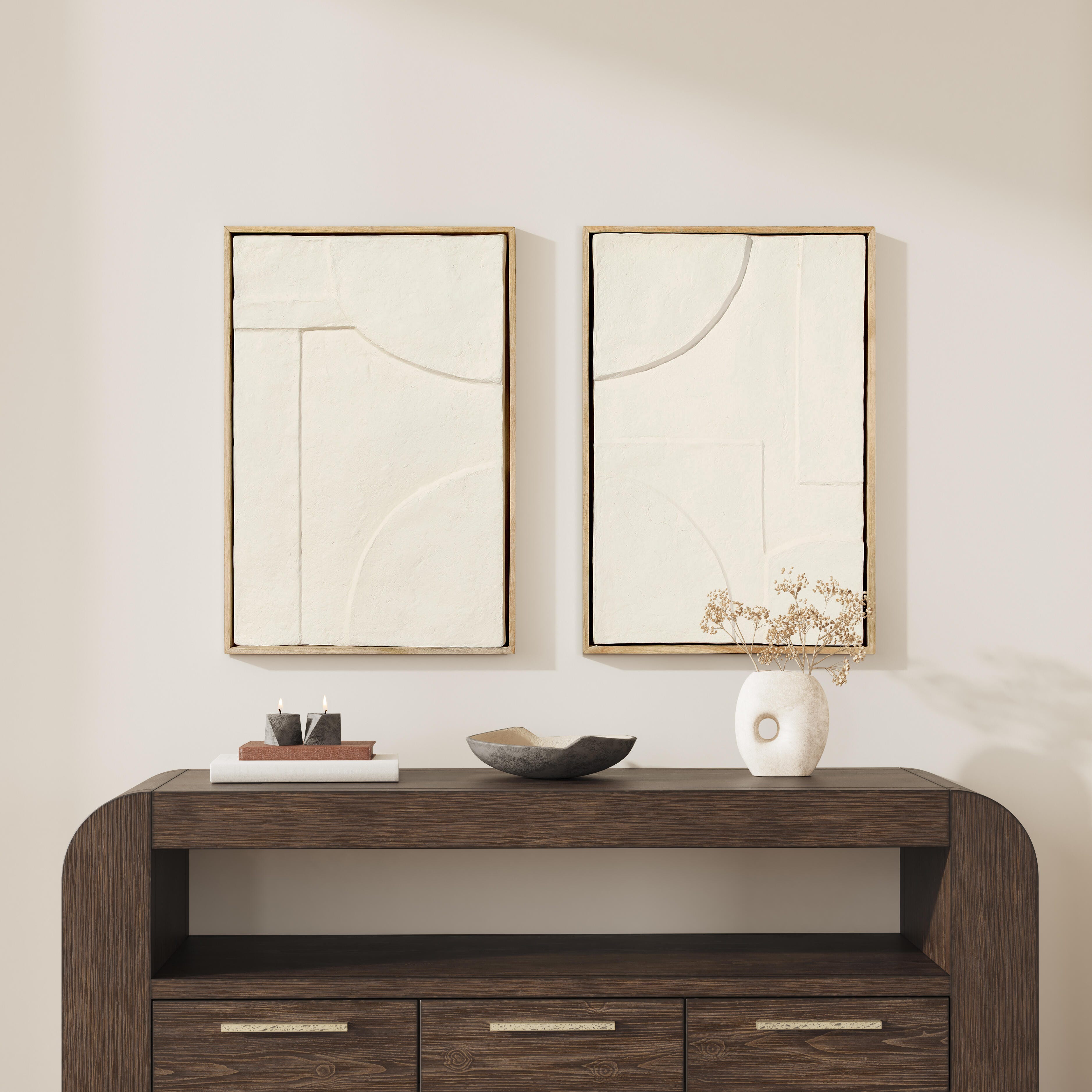 Ashley Luxe Oliver Diptych Panels | Off-White | Walnut | Set of 2, , rollover
