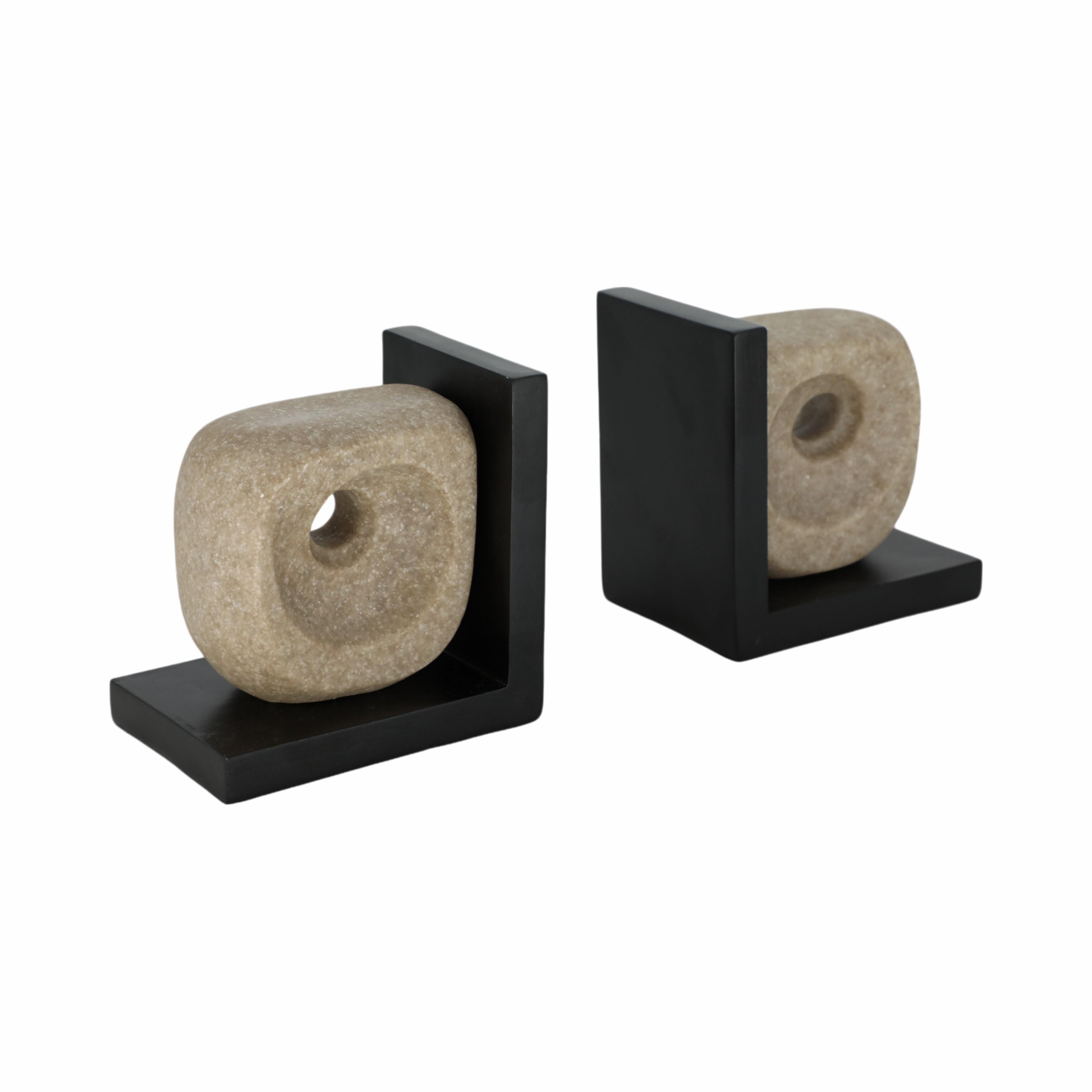 Ashley Luxe S/2 6” Flowood Brown Quartz Resin Bookends, , large