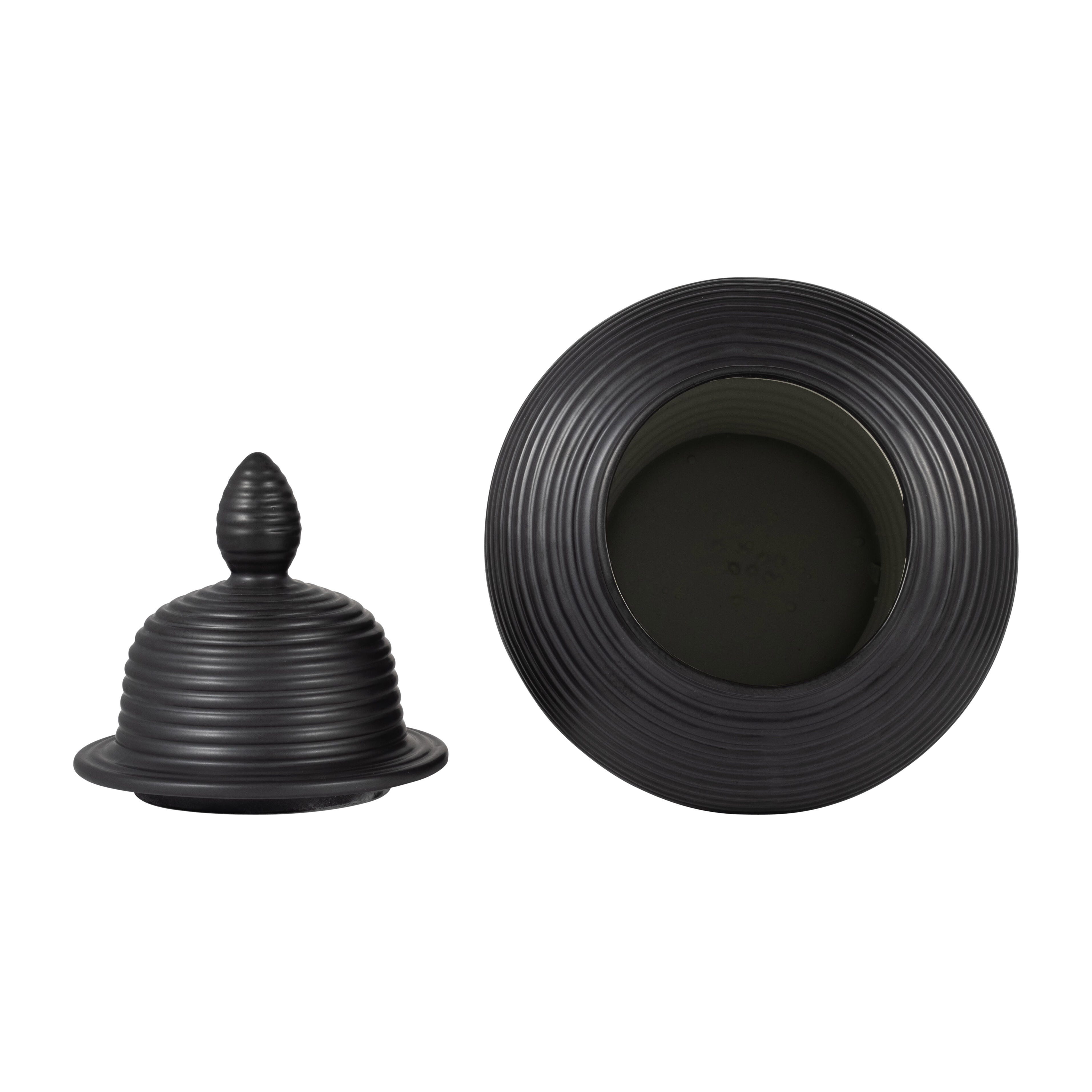 Ashley Luxe Cer, 24” Ribbed Temple Jar, Black, Black, large