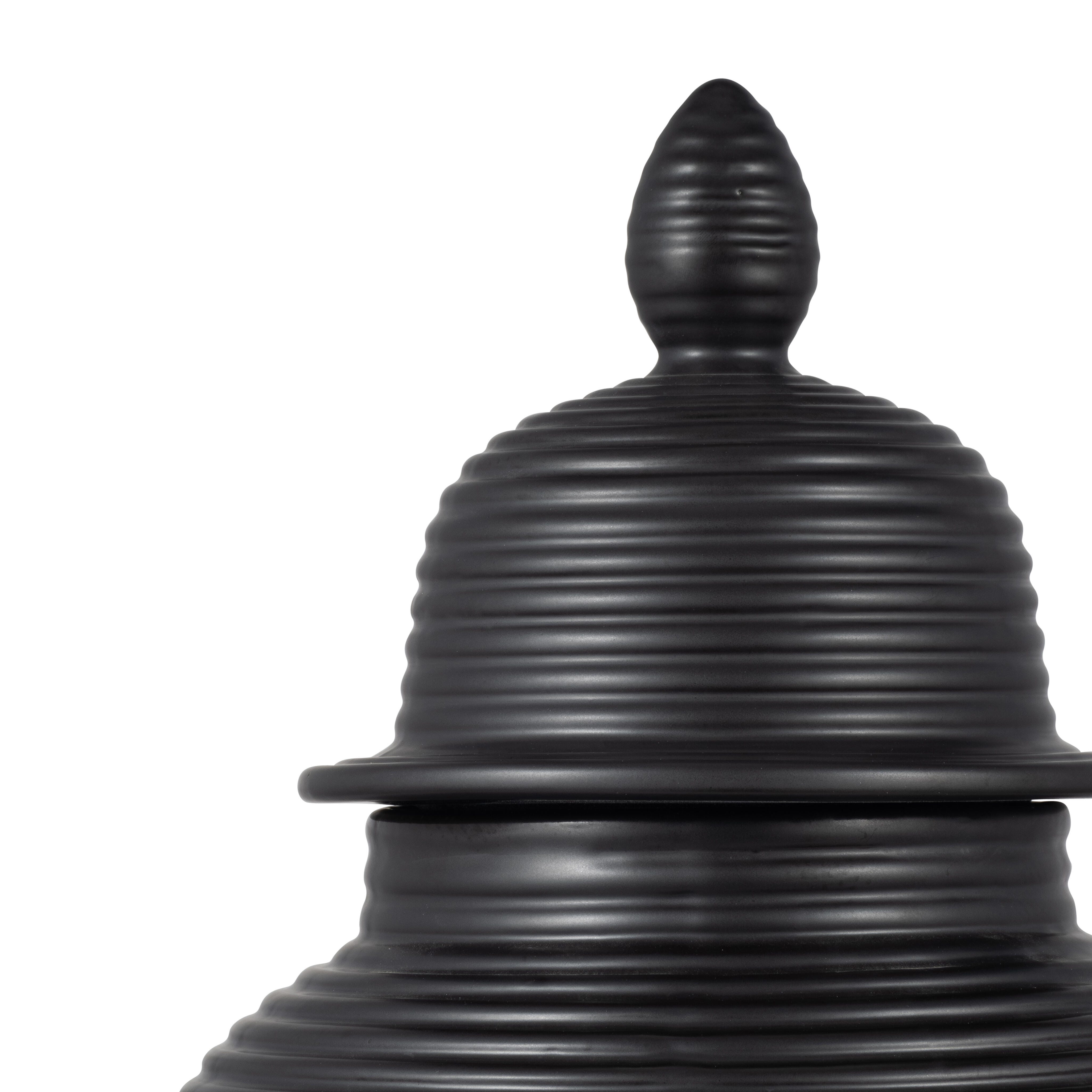 Ashley Luxe Cer, 24” Ribbed Temple Jar, Black, Black, large