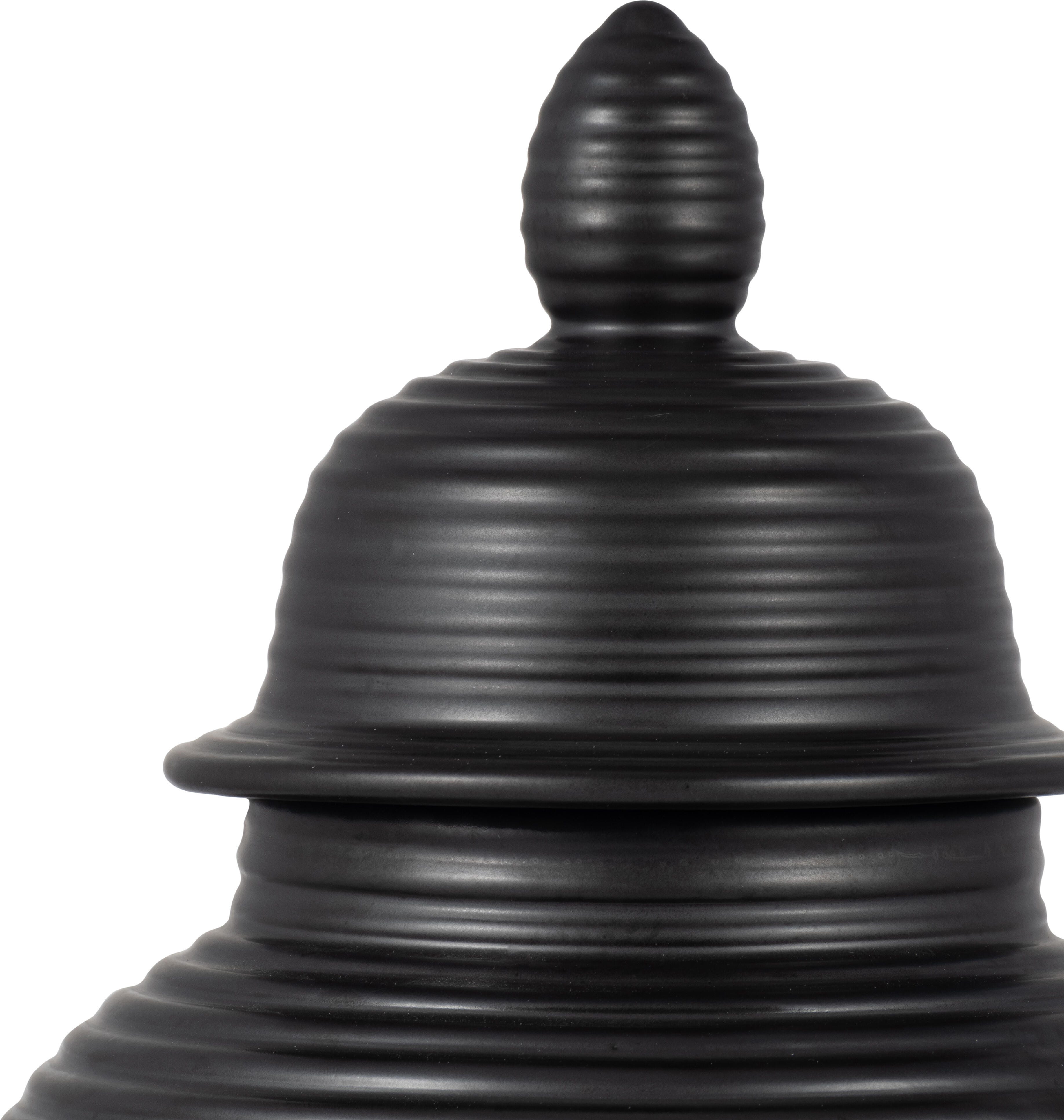 Ashley Luxe Cer, 18” Ribbed Temple Jar, Black, Black, large