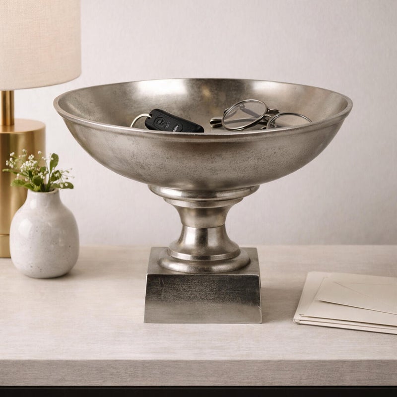 Ashley Luxe Pedestal Aluminum Bowl, Silver