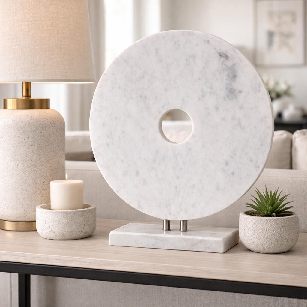 Ashley Luxe 16 x 14&rdquo; Marble Disc On Stand, White, , rollover