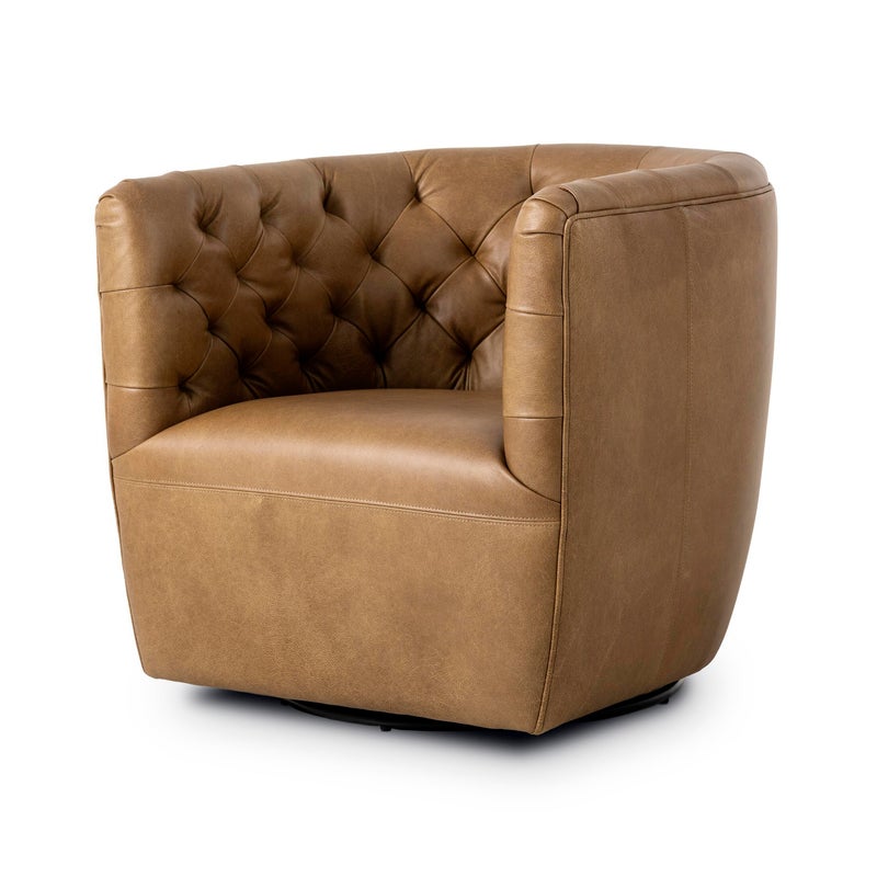 Ashley Luxe Top-Grain Leather Barrel Swivel Accent Chair