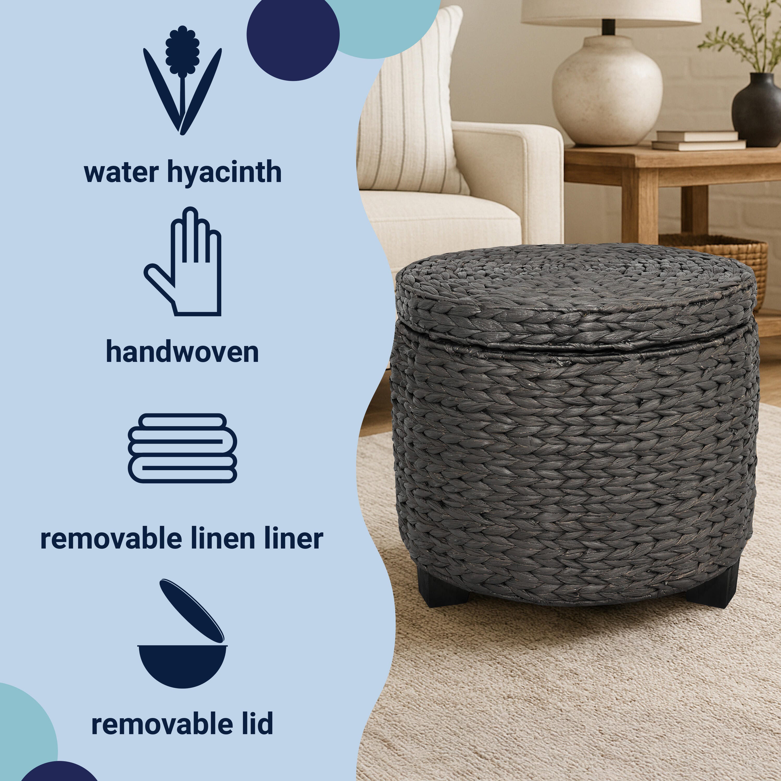 HAPPIMESS Addie Storage Ottoman, Black, large