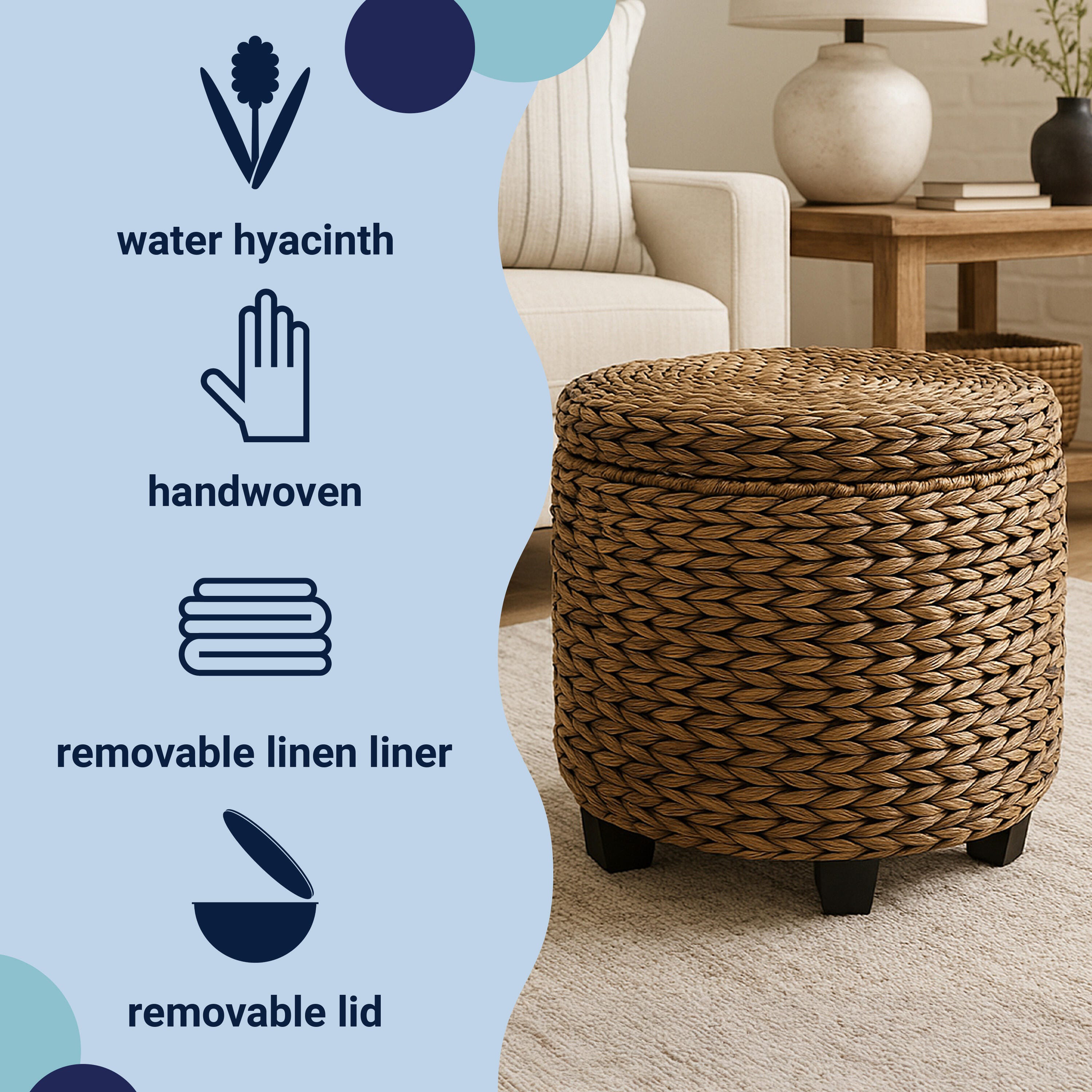 HAPPIMESS Addie Storage Ottoman, Brown Wash, large
