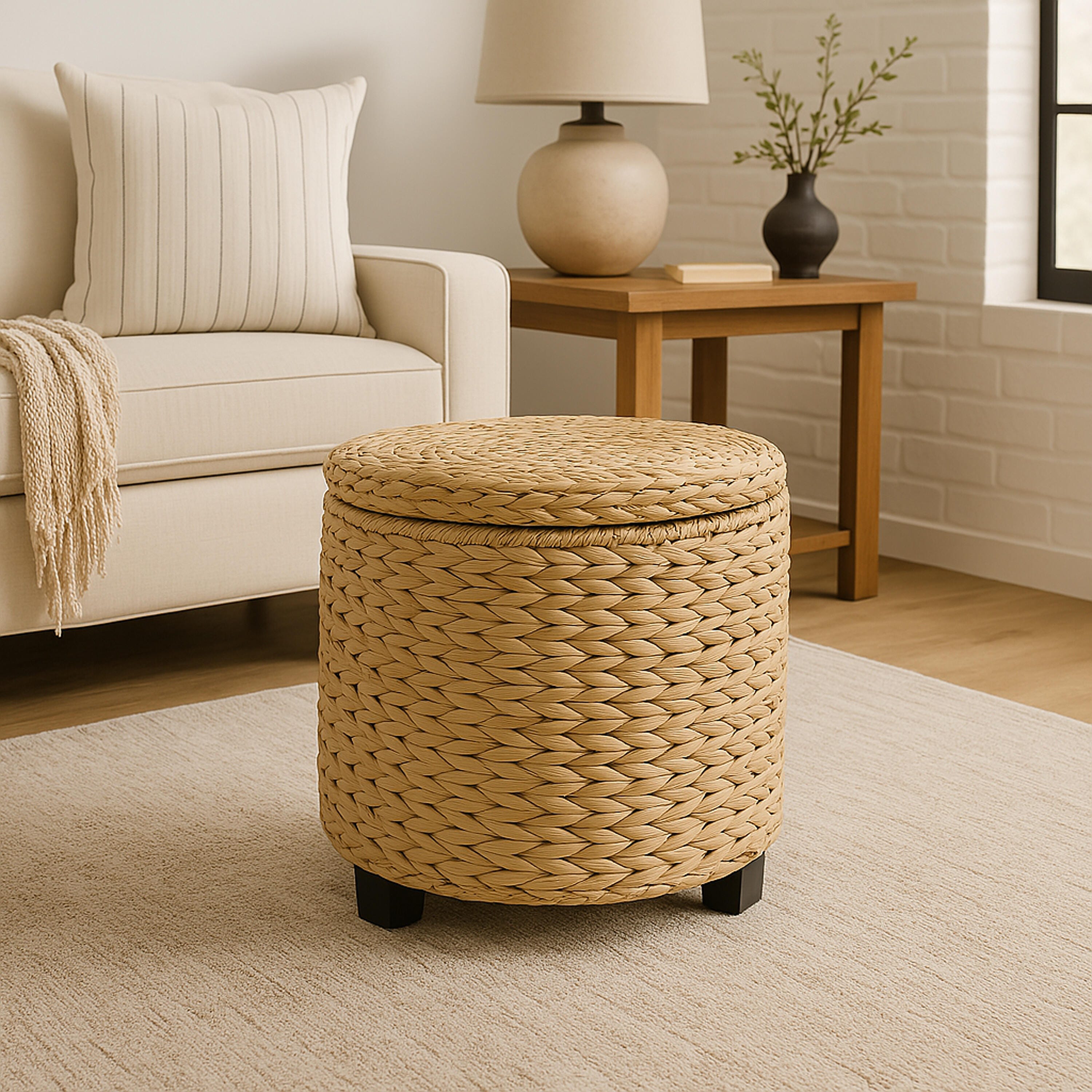 HAPPIMESS Addie Storage Ottoman, Natural, large