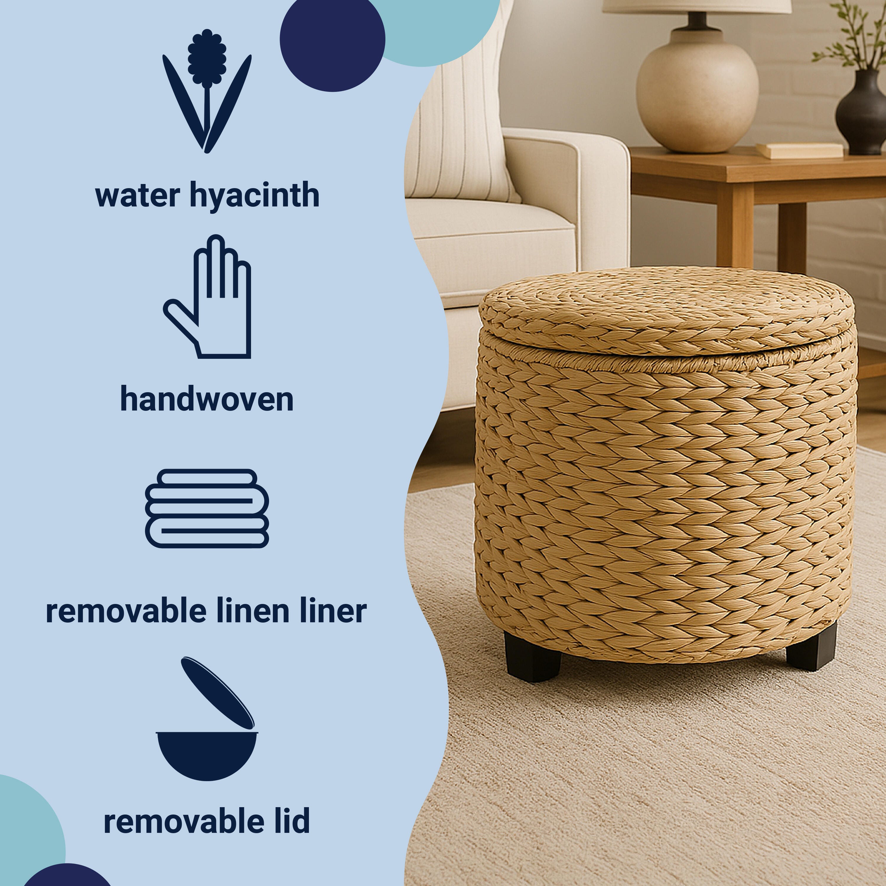 HAPPIMESS Addie Storage Ottoman, Natural, large