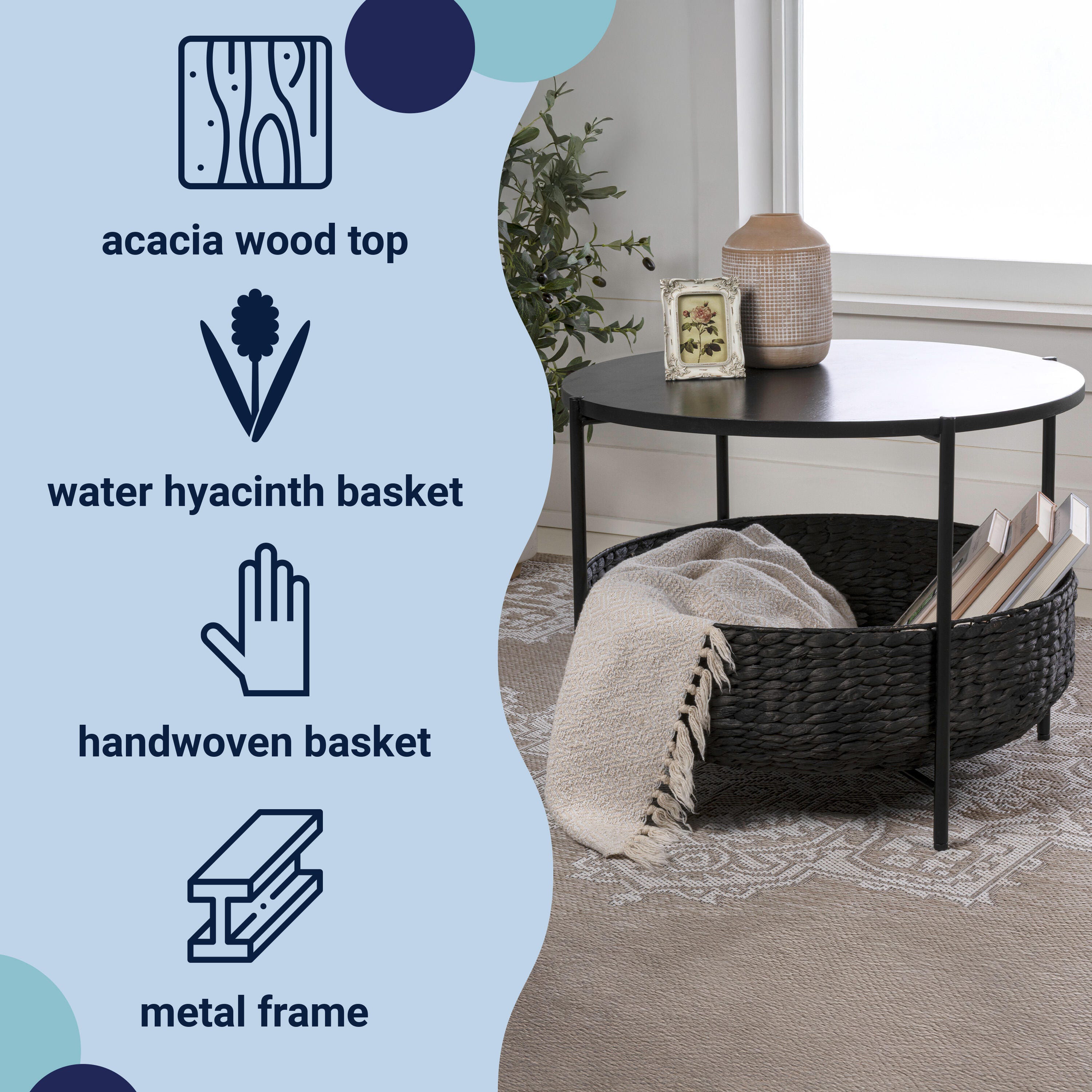 HAPPIMESS Carly Storage Coffee Table, Black, large