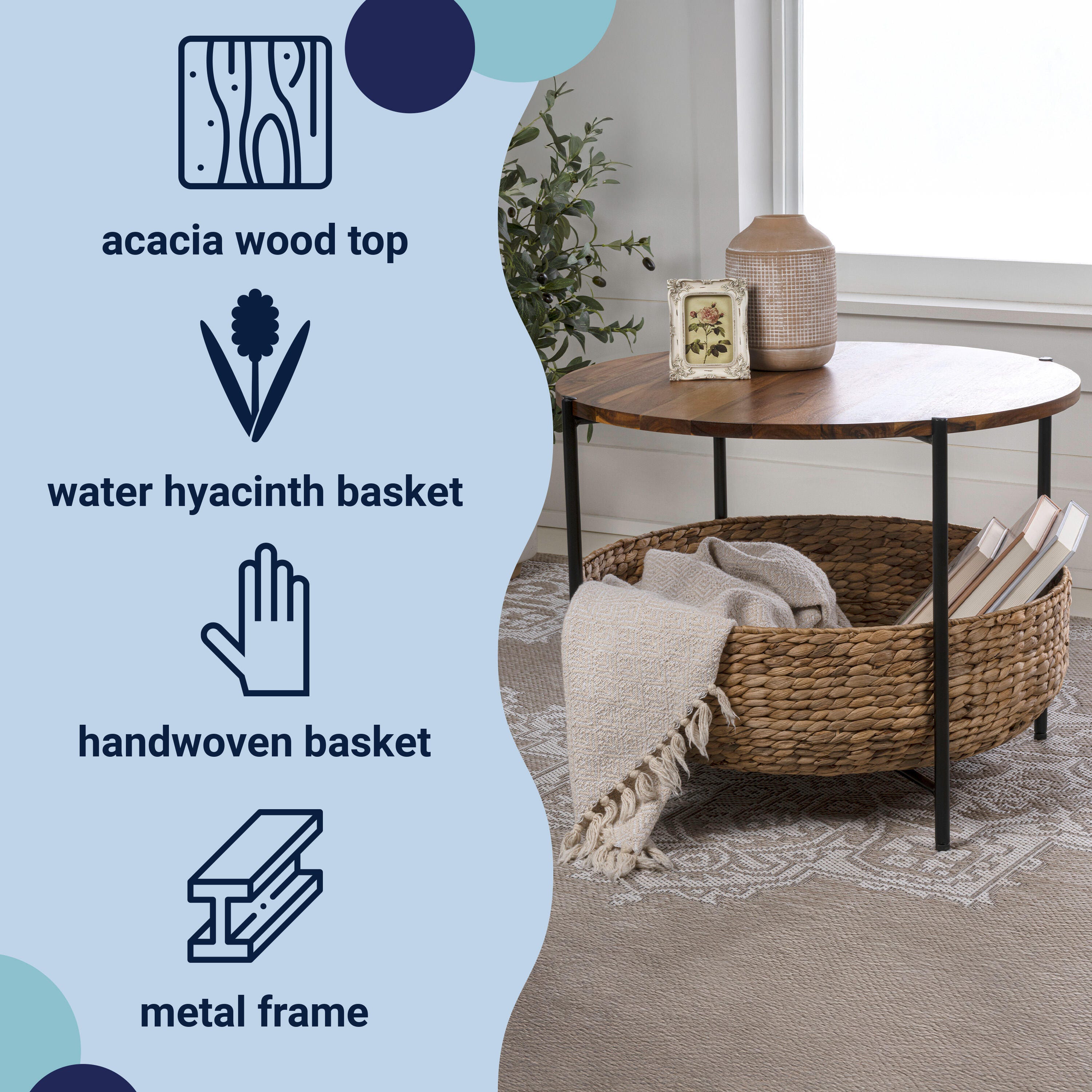 HAPPIMESS Carly Storage Coffee Table, Natural, large