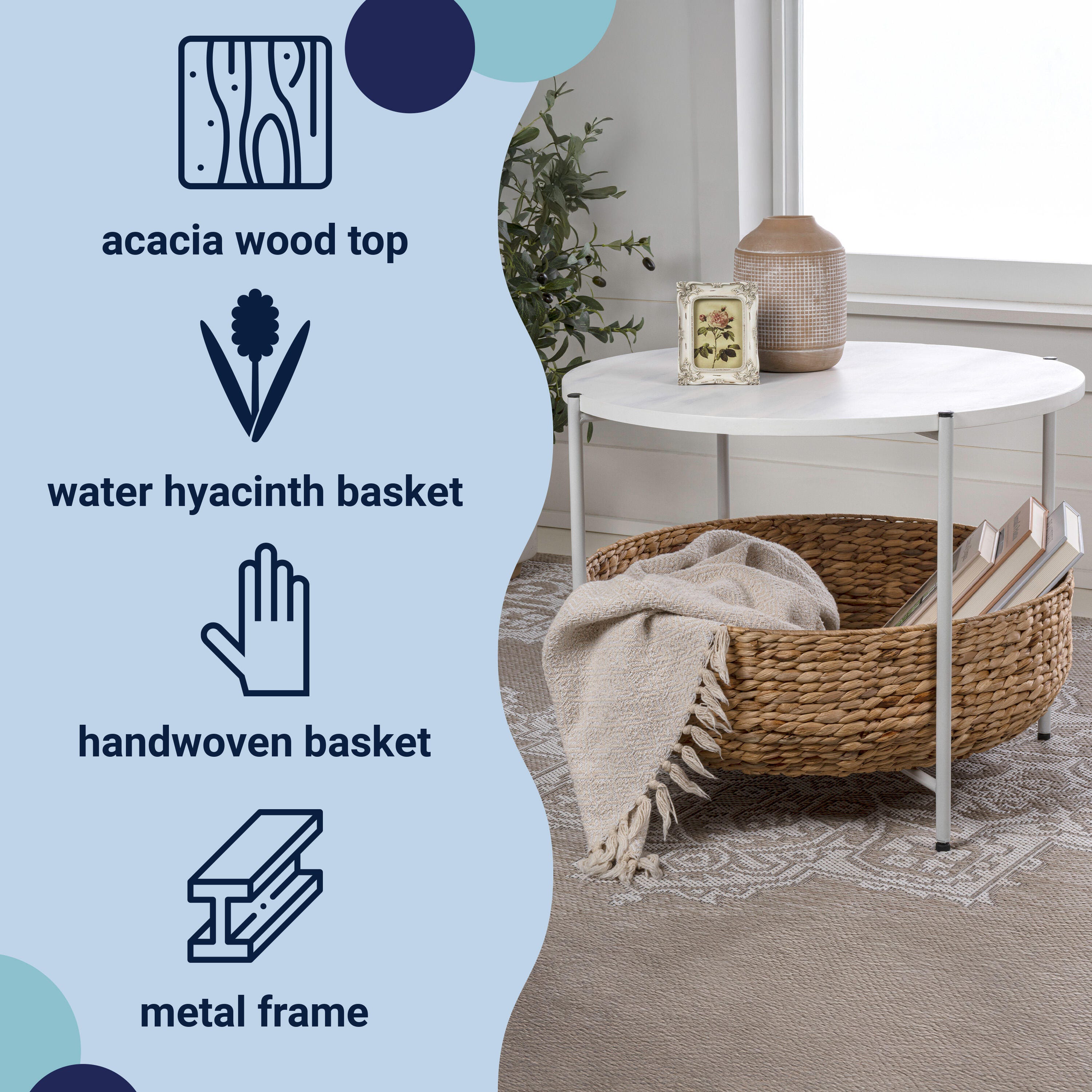 HAPPIMESS Carly Storage Coffee Table, White, large