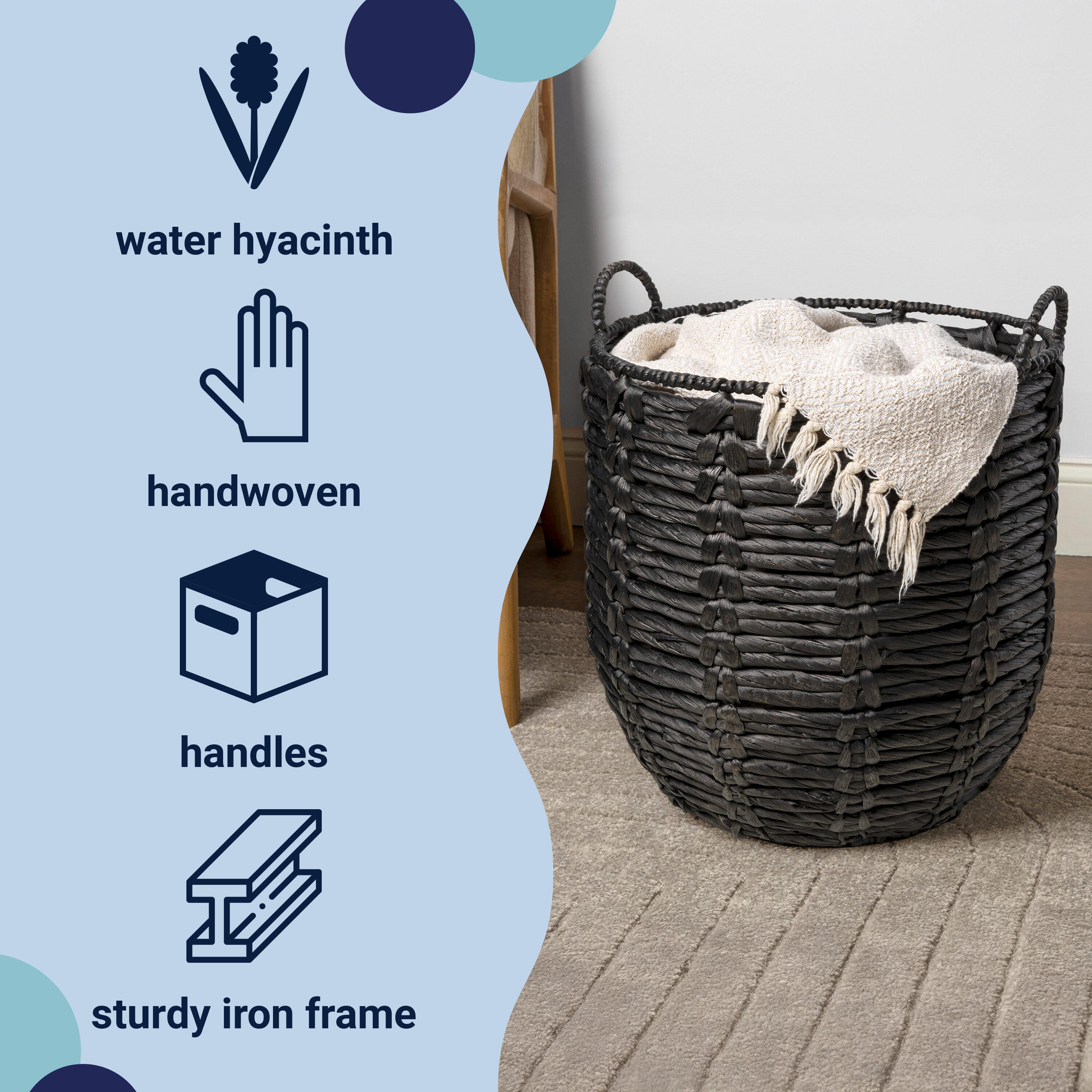 HAPPIMESS Laurel Laundry Hamper Basket, Black, large