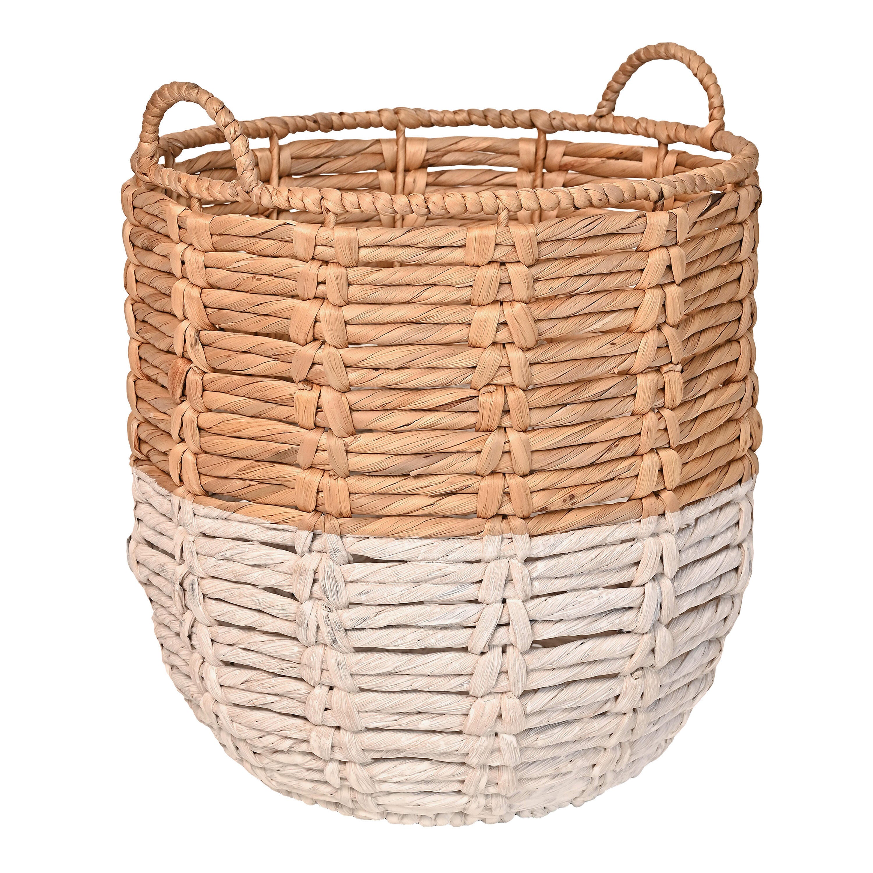 HAPPIMESS Laurel Laundry Hamper Basket, Natural/White, large