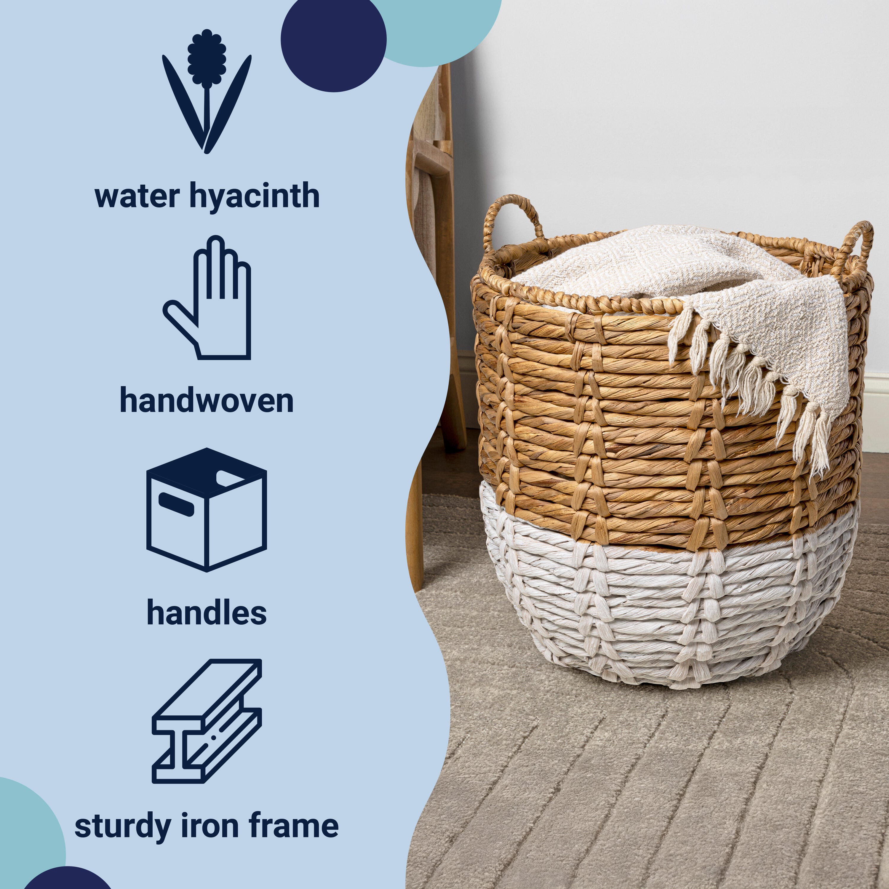 HAPPIMESS Laurel Laundry Hamper Basket, Natural/White, large