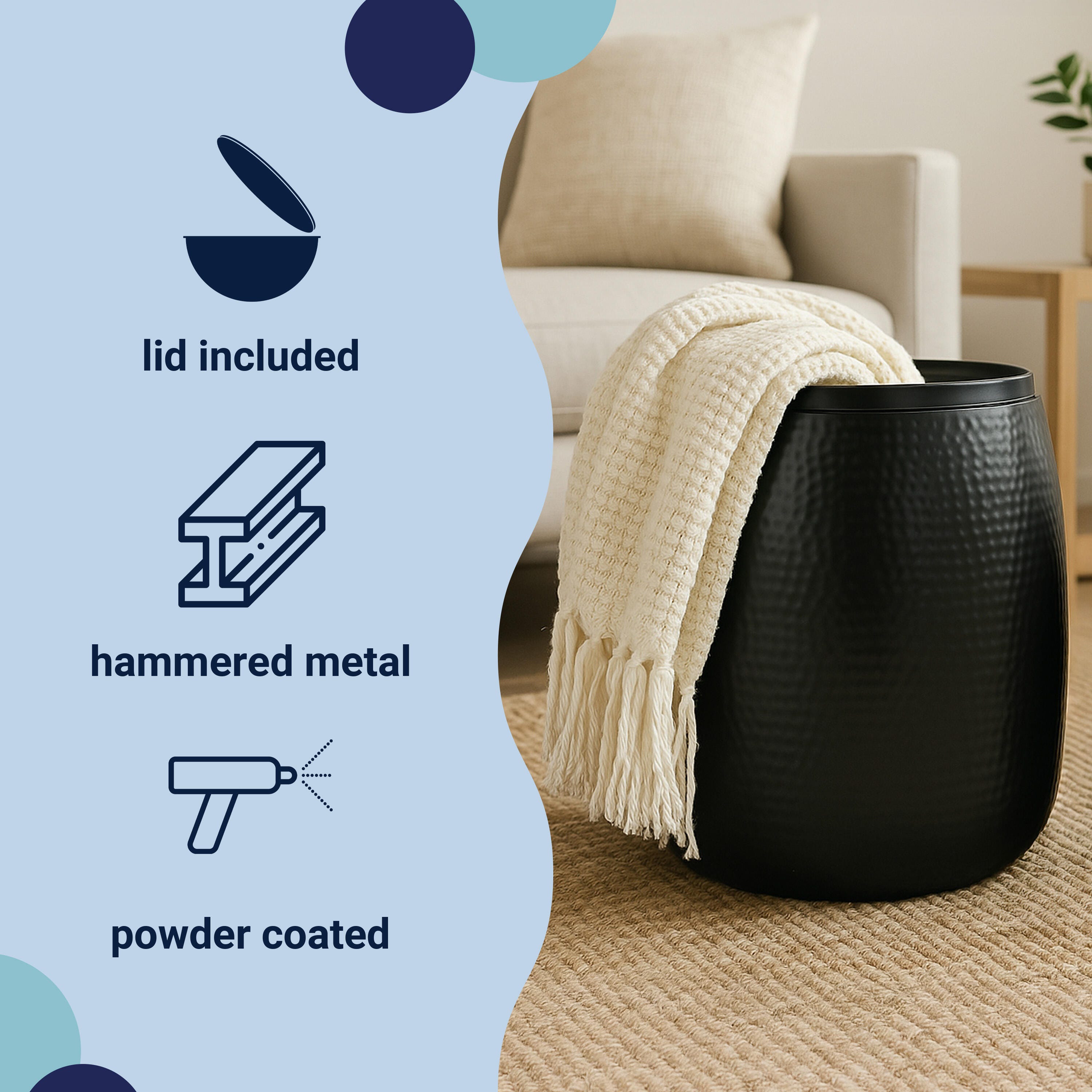 HAPPIMESS Merida Round Storage Side Table, Matte Black, large