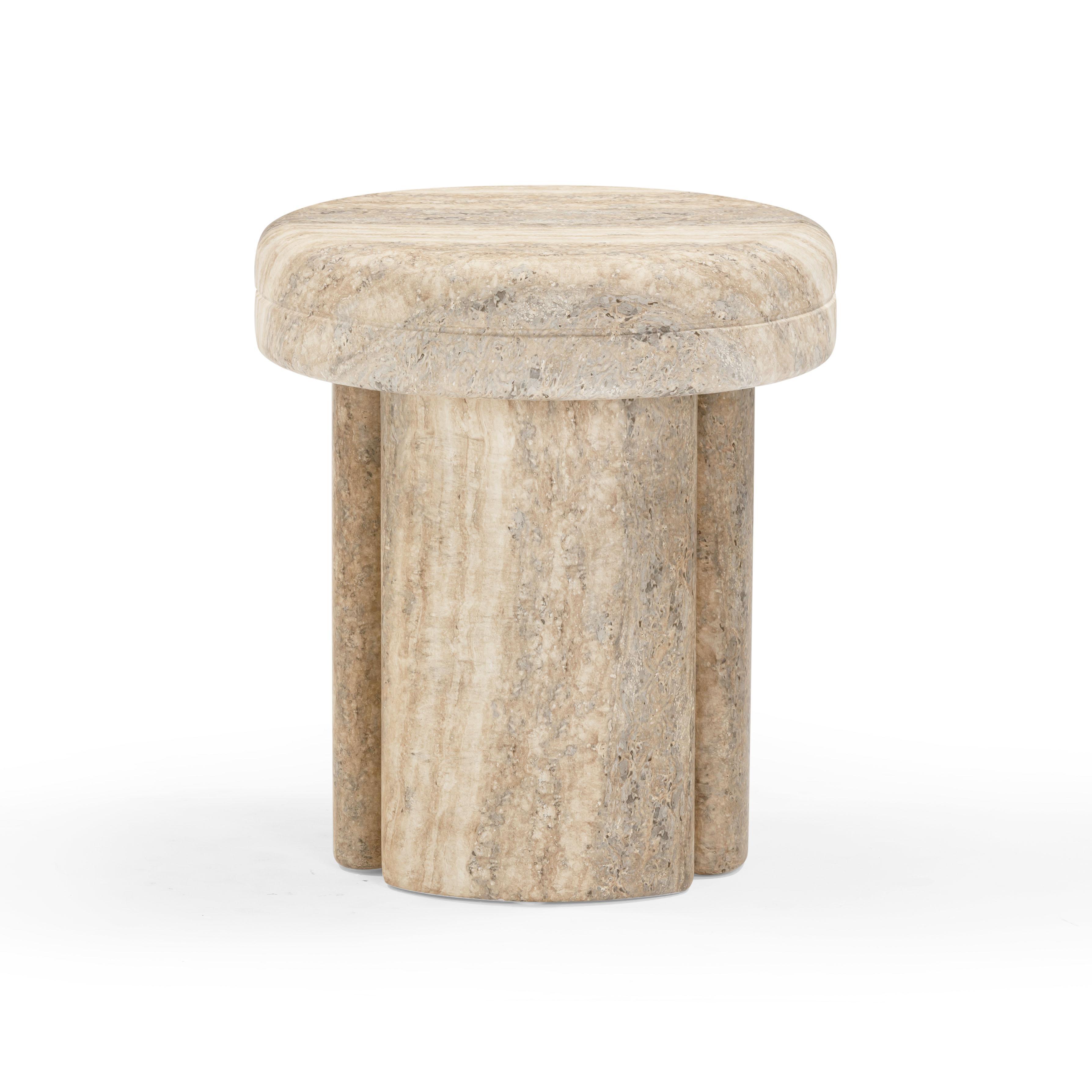 TOV Furniture Sheila Side Table, Travertine, large