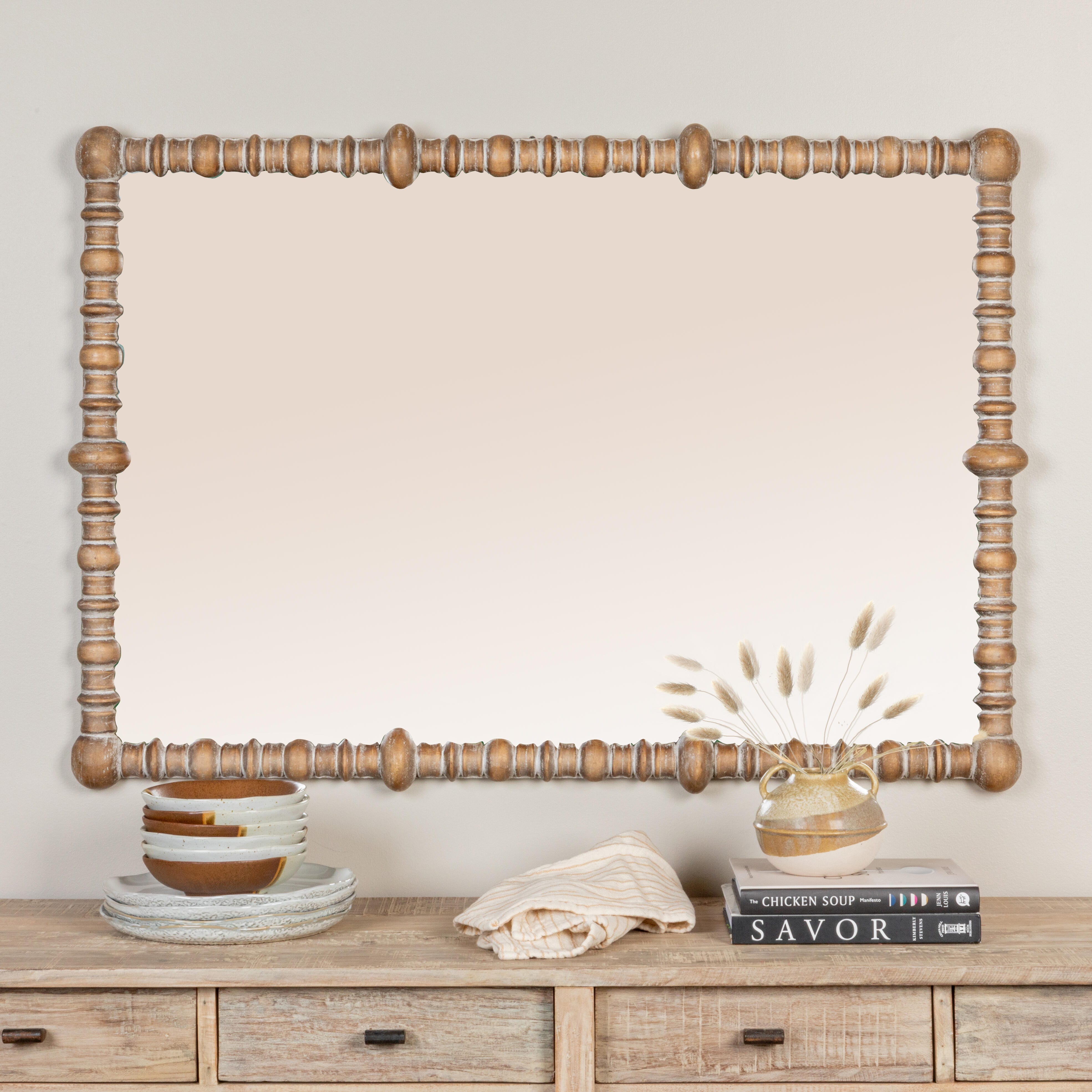EC1742 Beaded Dowel Wall Mirror, Natural, rollover