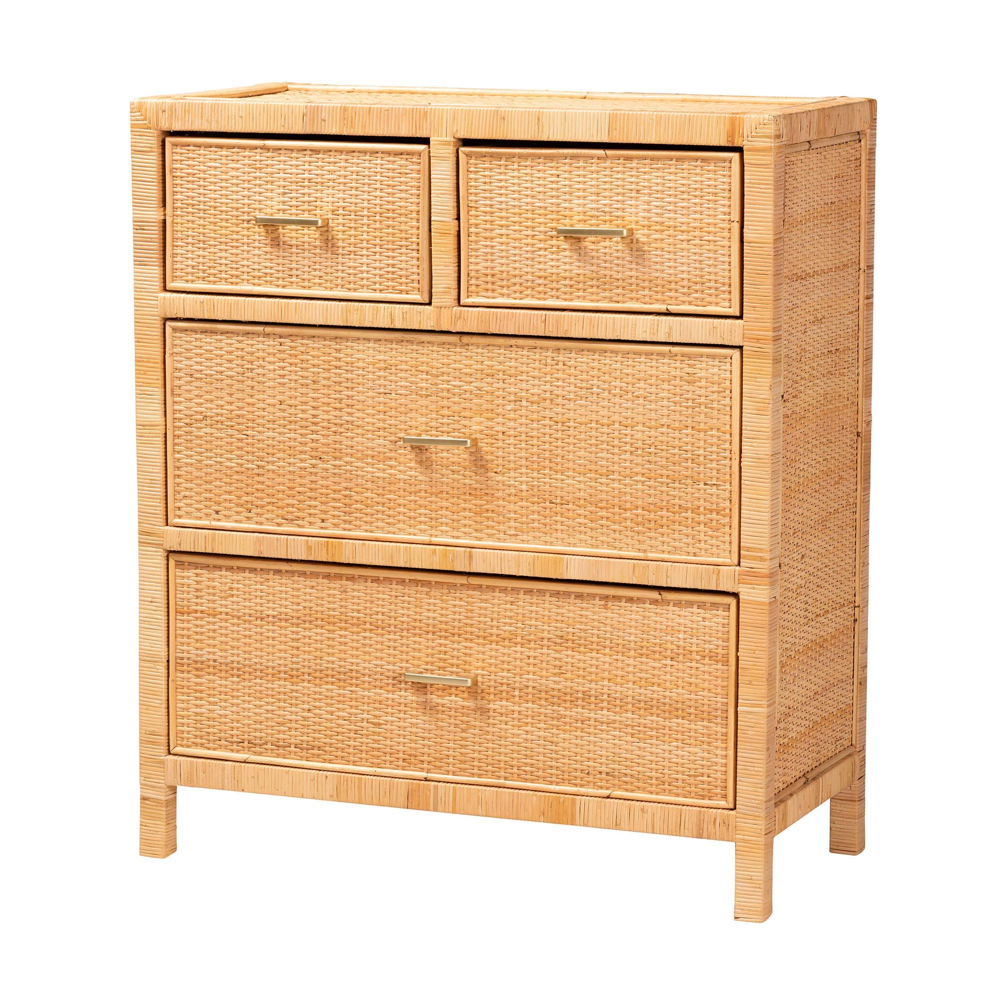 Baxton Studio Elsbeth Natural Rattan 5 Drawer Storage Cabinet | Ashley