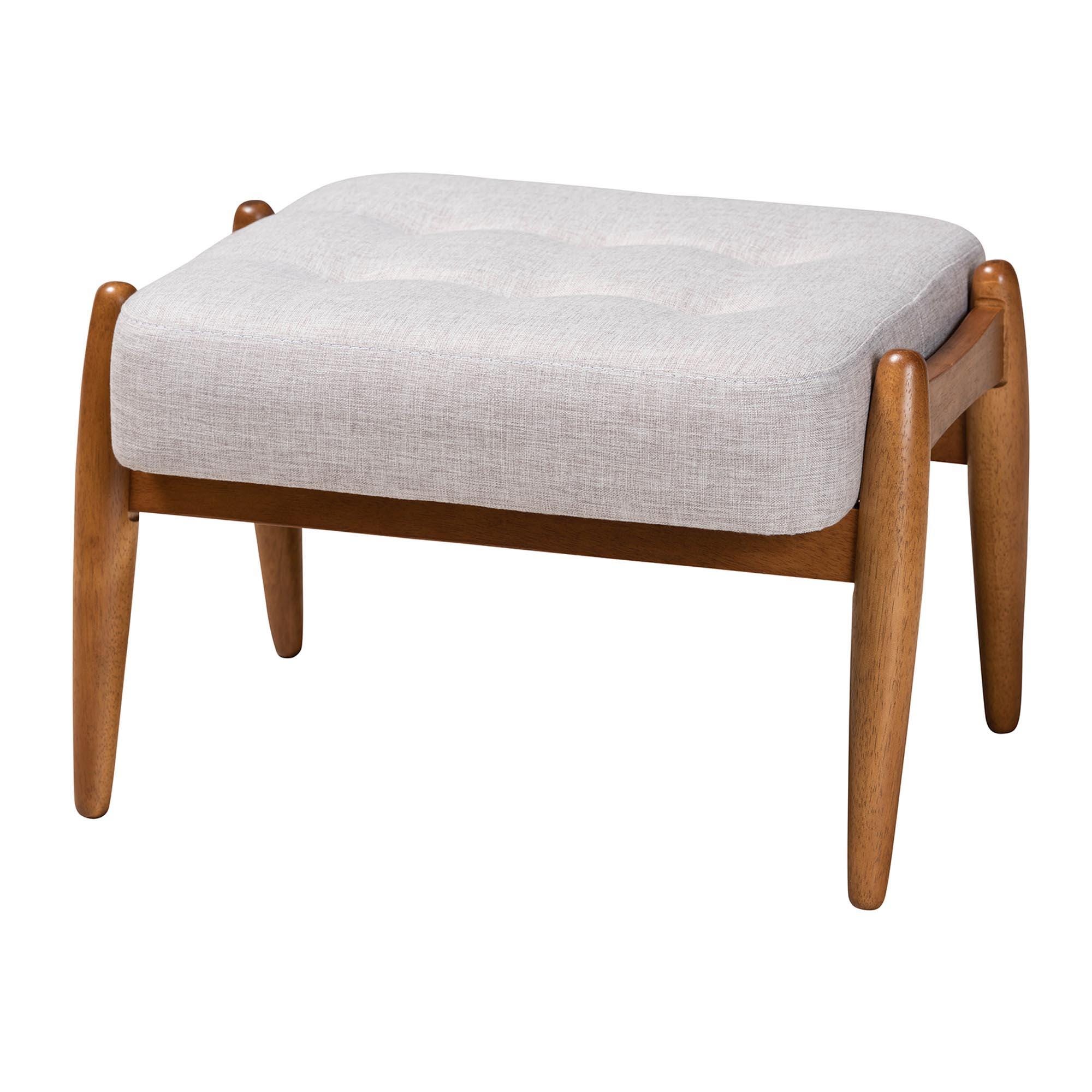 Baxton Studio Jeanine Ottoman Footstool, Gray Beige/Walnut Brown, large
