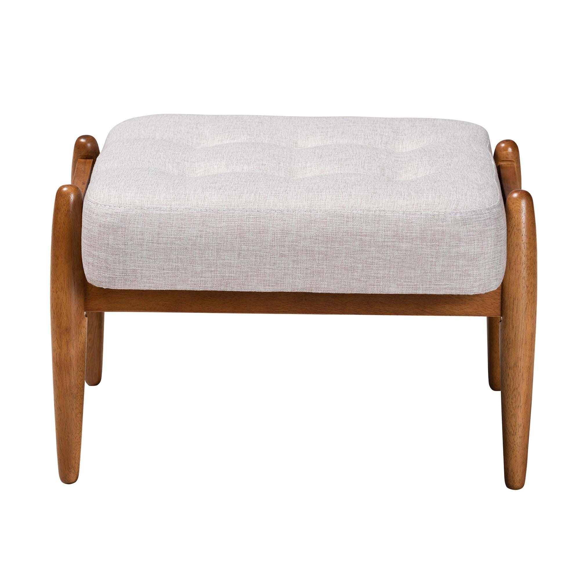 Baxton Studio Jeanine Ottoman Footstool, Gray Beige/Walnut Brown, large