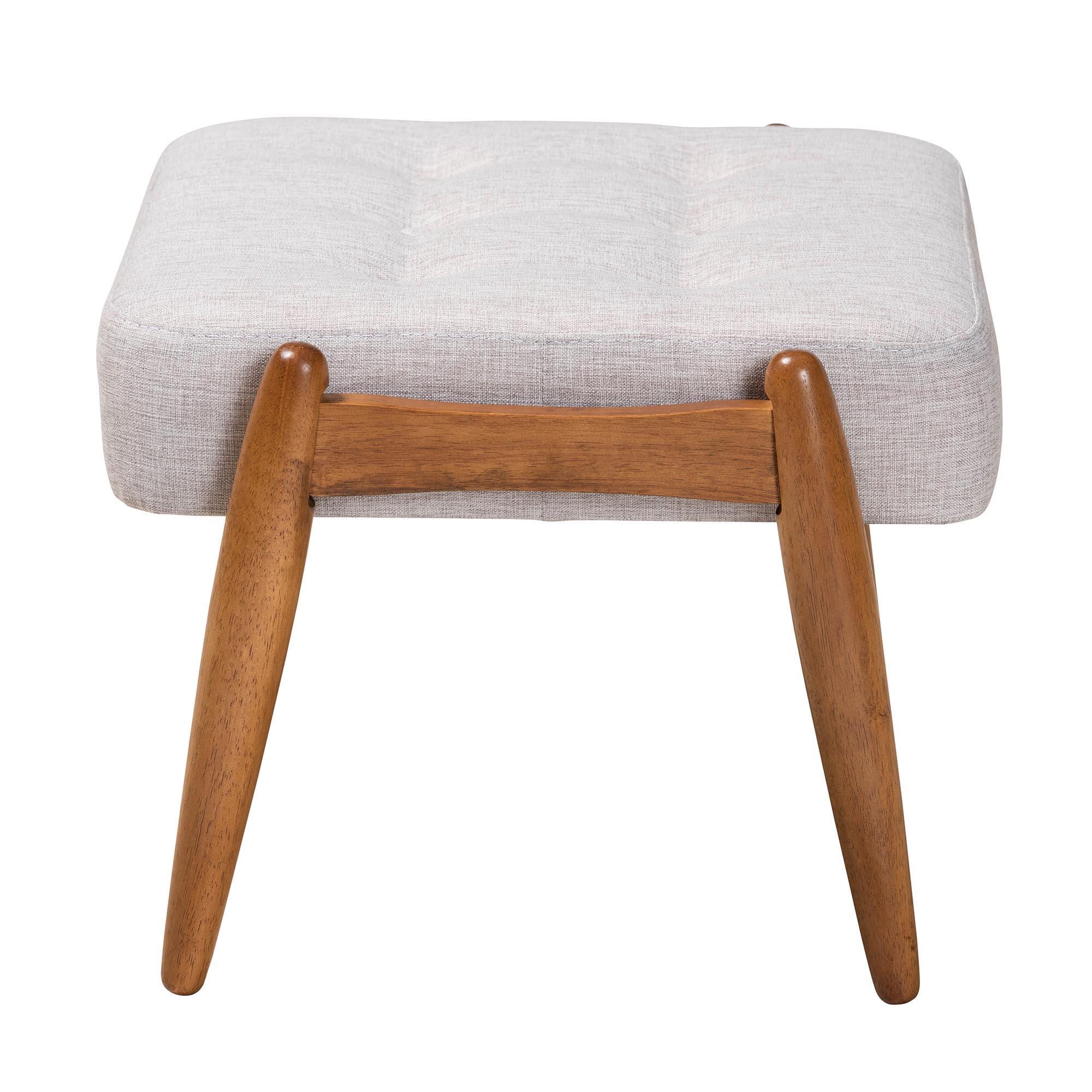 Baxton Studio Jeanine Ottoman Footstool, Gray Beige/Walnut Brown, large