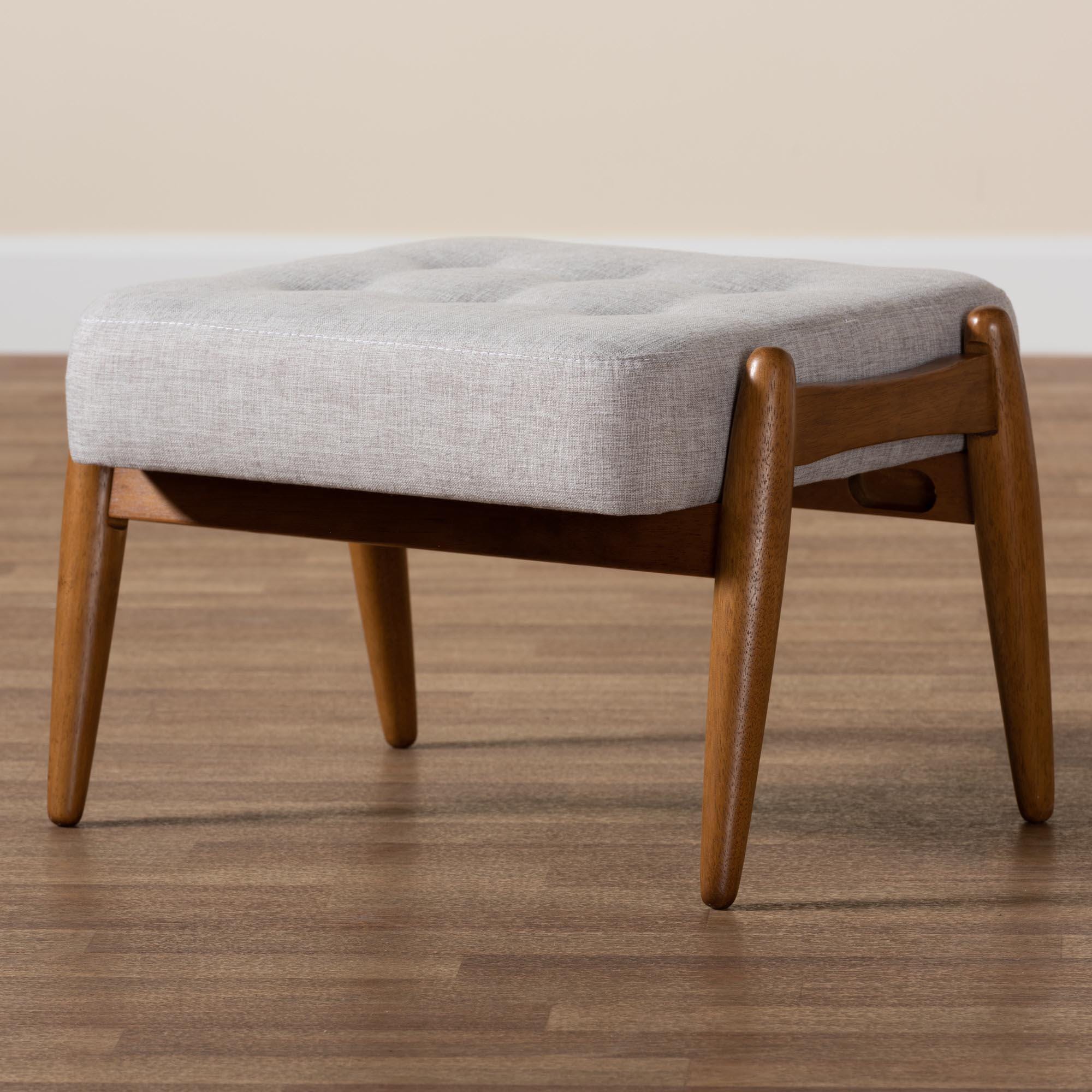 Baxton Studio Jeanine Ottoman Footstool, Gray Beige/Walnut Brown, large