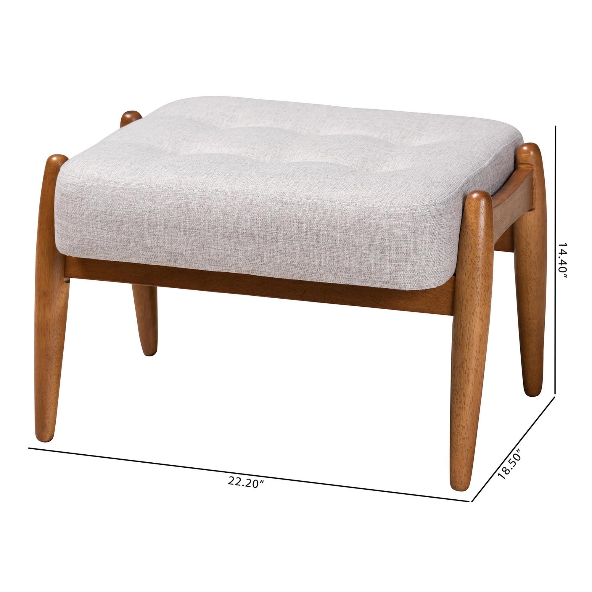 Baxton Studio Jeanine Ottoman Footstool, Gray Beige/Walnut Brown, large