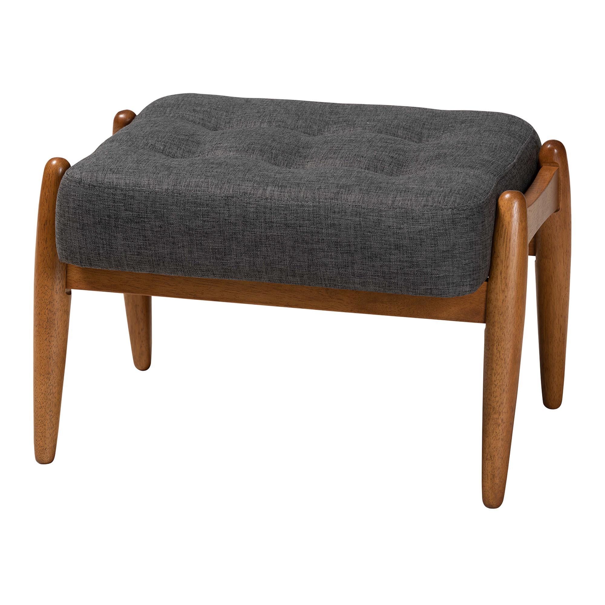 Baxton Studio Jeanine Ottoman Footstool, Dark Gray/Walnut Brown, large