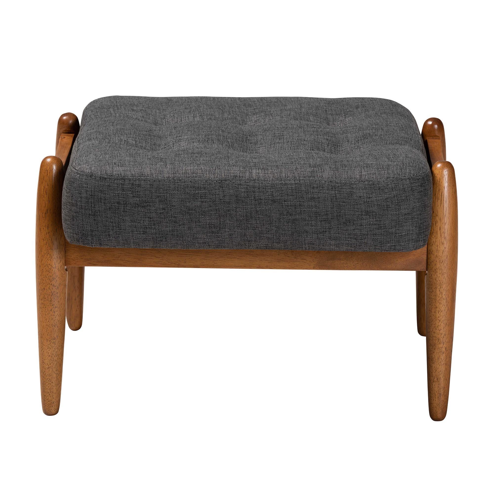 Baxton Studio Jeanine Ottoman Footstool, Dark Gray/Walnut Brown, large