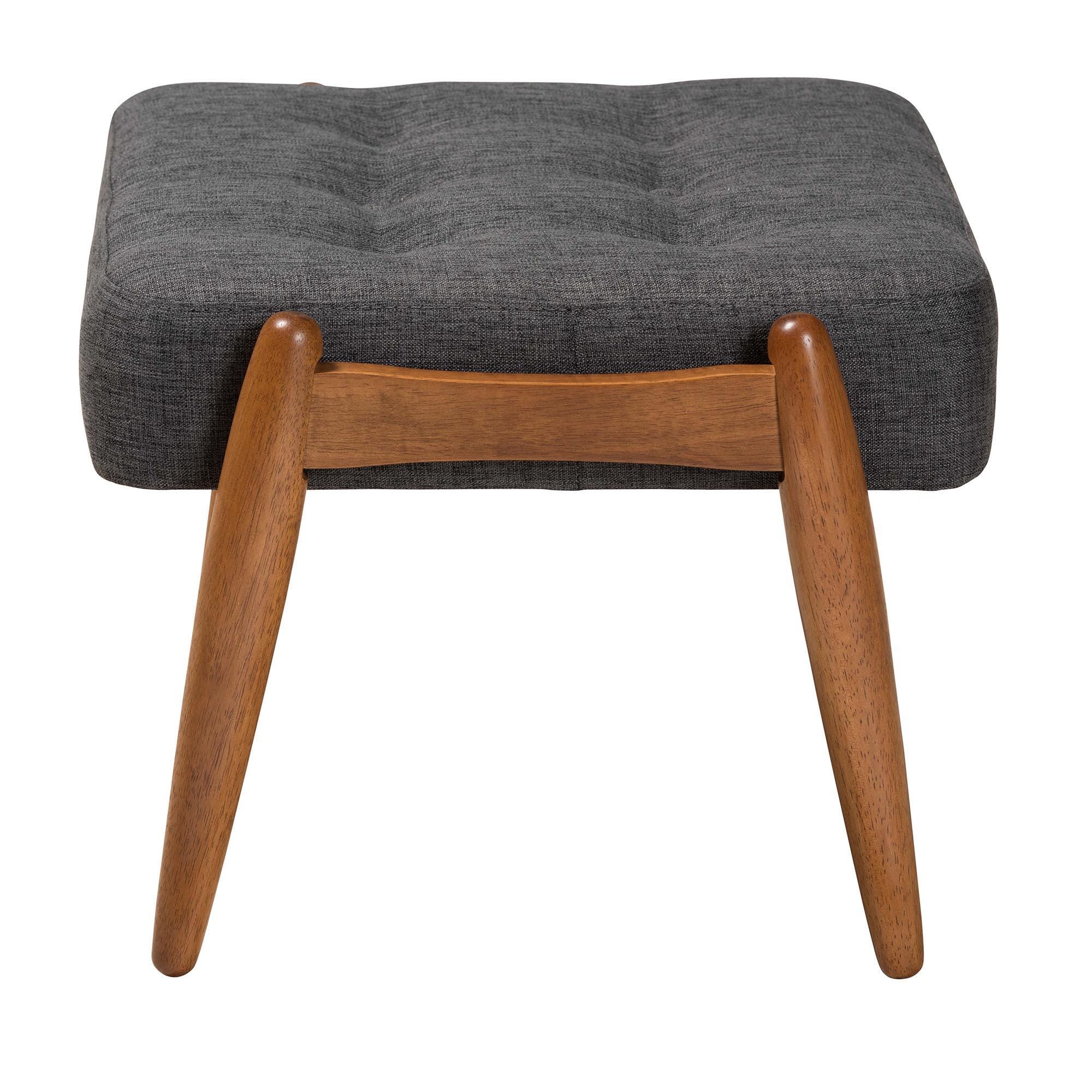Baxton Studio Jeanine Ottoman Footstool, Dark Gray/Walnut Brown, large