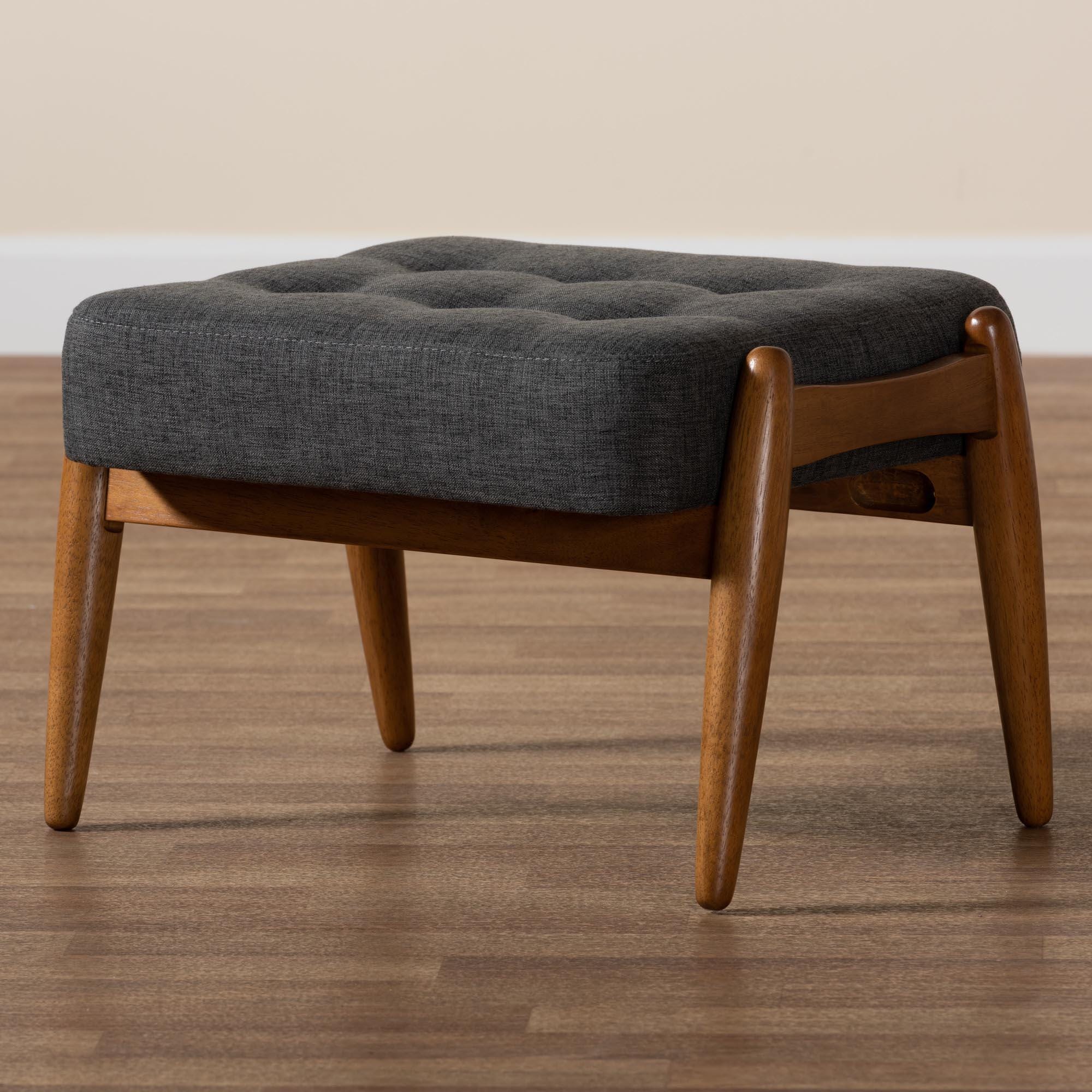 Baxton Studio Jeanine Ottoman Footstool, Dark Gray/Walnut Brown, large