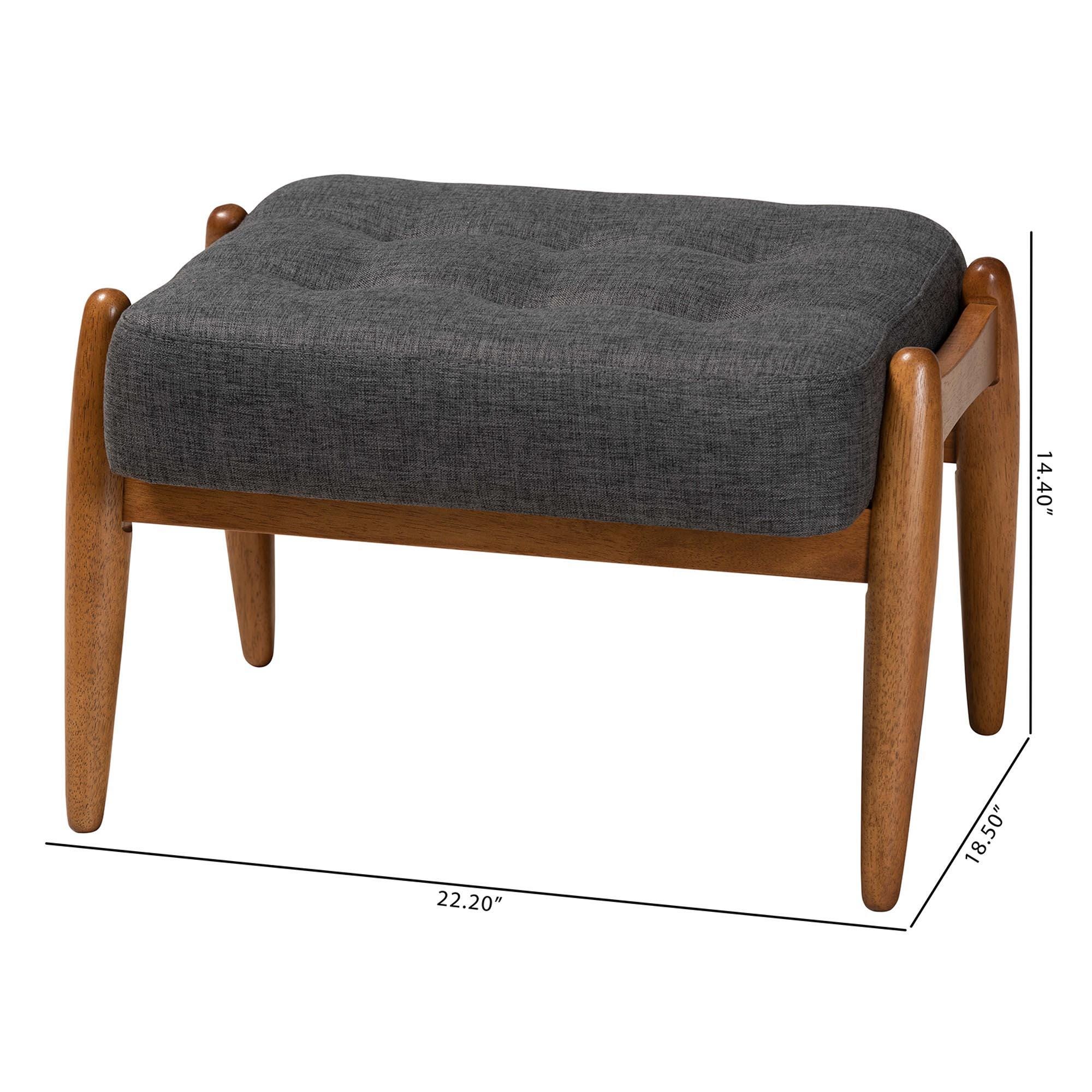 Baxton Studio Jeanine Ottoman Footstool, Dark Gray/Walnut Brown, large
