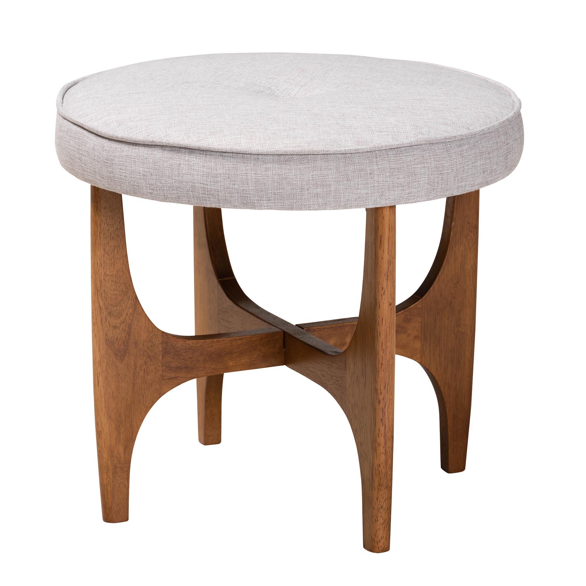 Baxton Studio Theo Ottoman Footstool, Gray Beige/Walnut Brown, large
