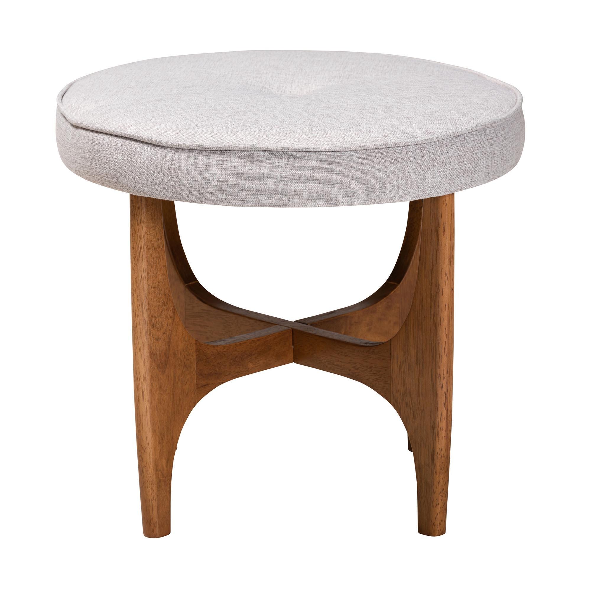 Baxton Studio Theo Ottoman Footstool, Gray Beige/Walnut Brown, large