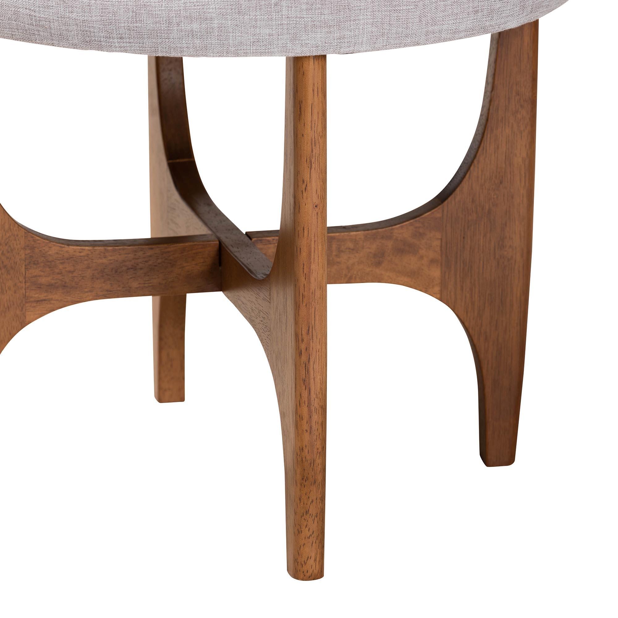 Baxton Studio Theo Ottoman Footstool, Gray Beige/Walnut Brown, large