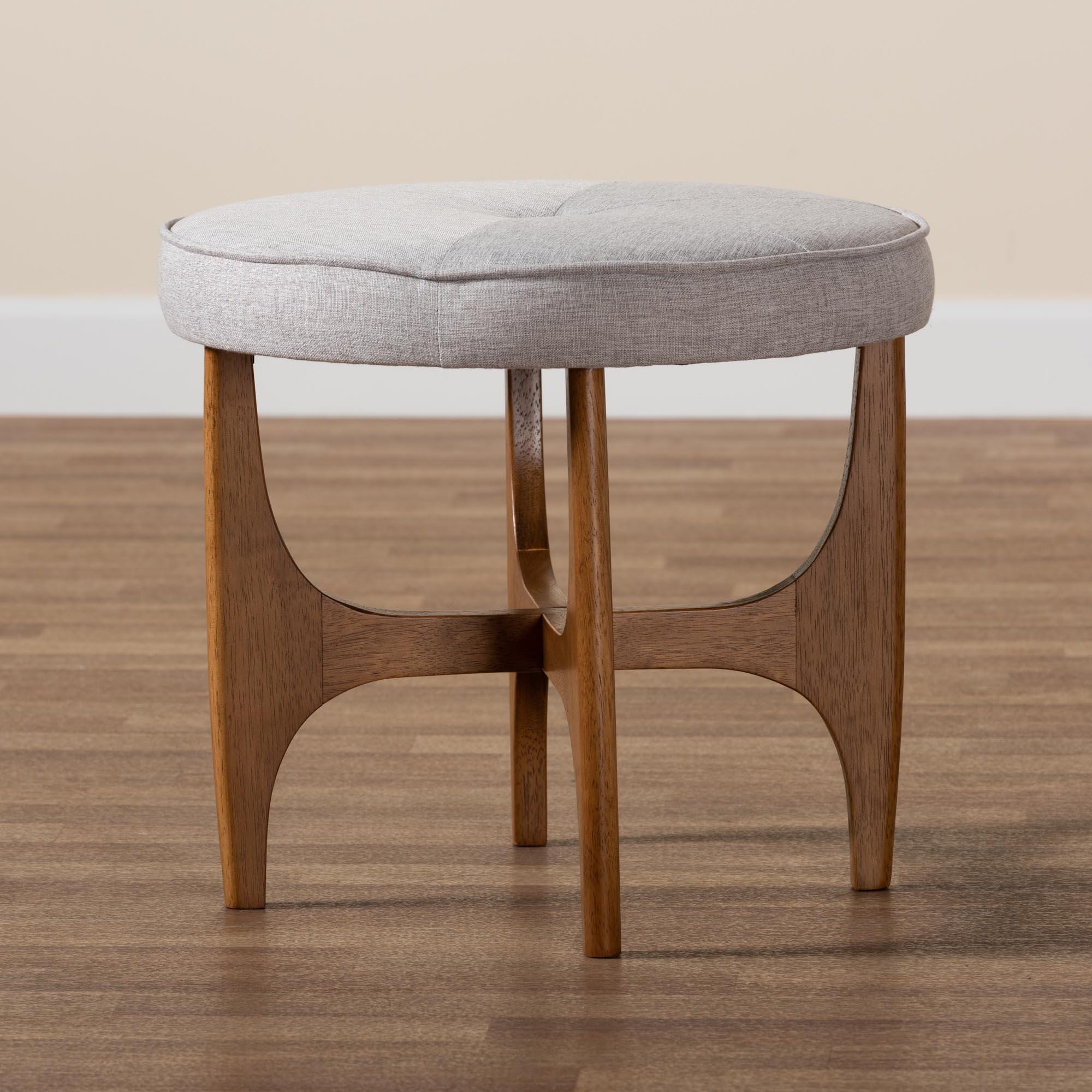 Baxton Studio Theo Ottoman Footstool, Gray Beige/Walnut Brown, large