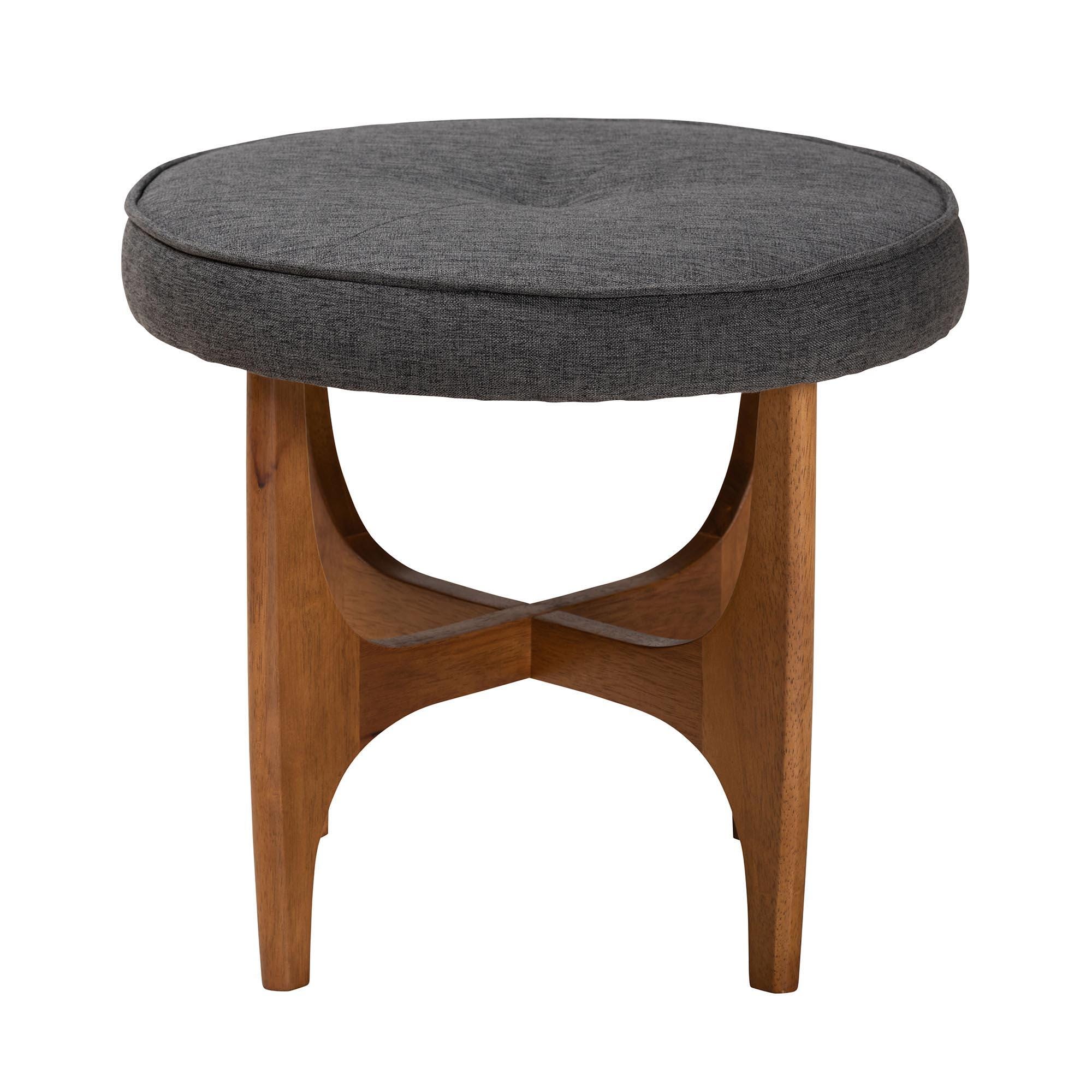 Baxton Studio Theo Ottoman Footstool, Dark Gray/Walnut Brown, large