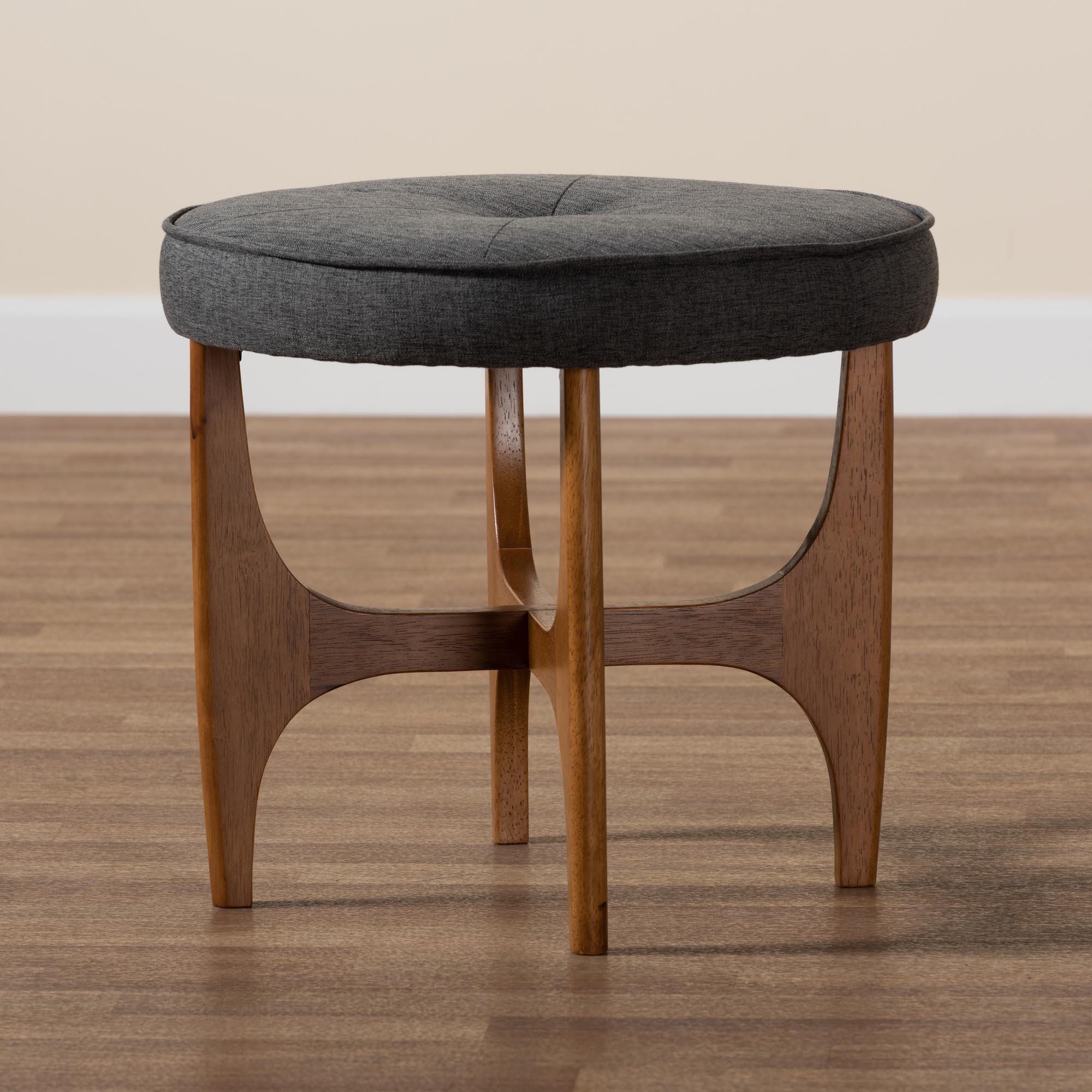 Baxton Studio Theo Ottoman Footstool, Dark Gray/Walnut Brown, large