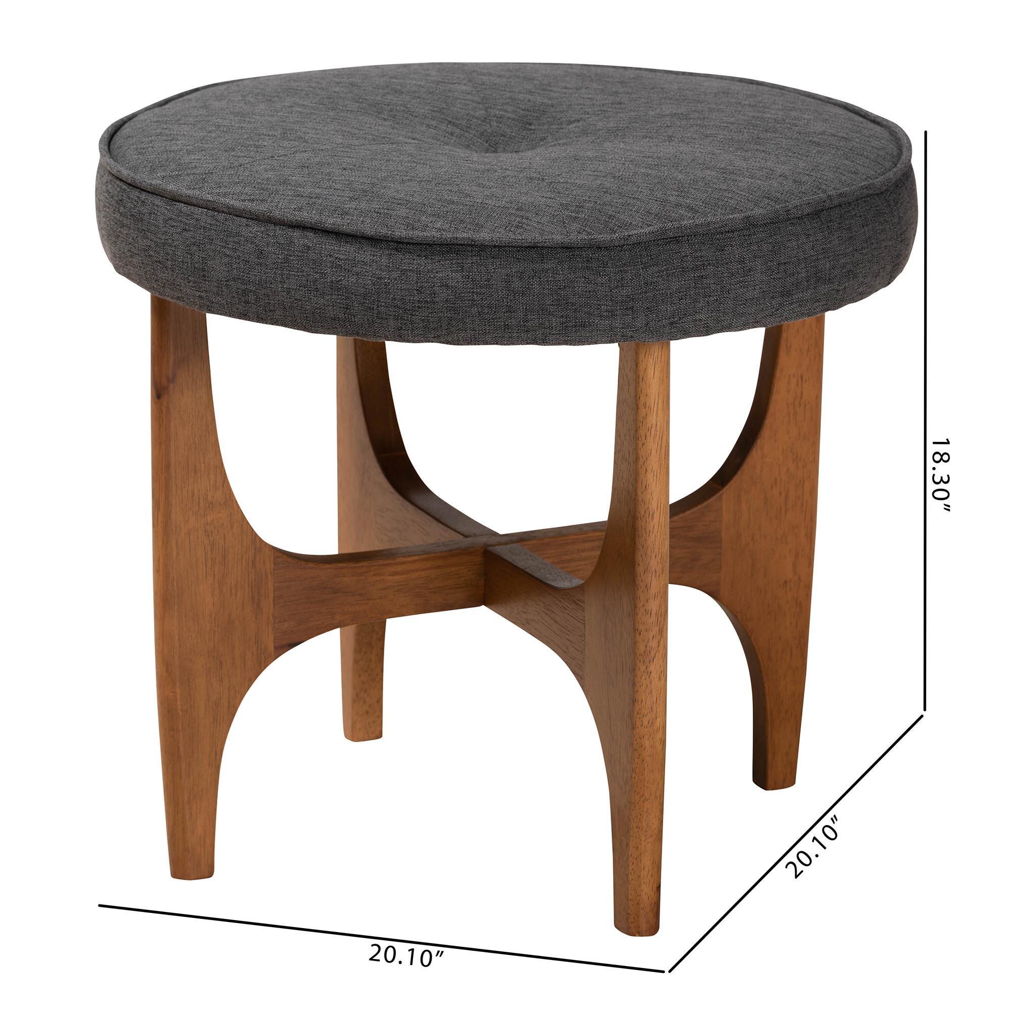 Baxton Studio Theo Ottoman Footstool, Dark Gray/Walnut Brown, large