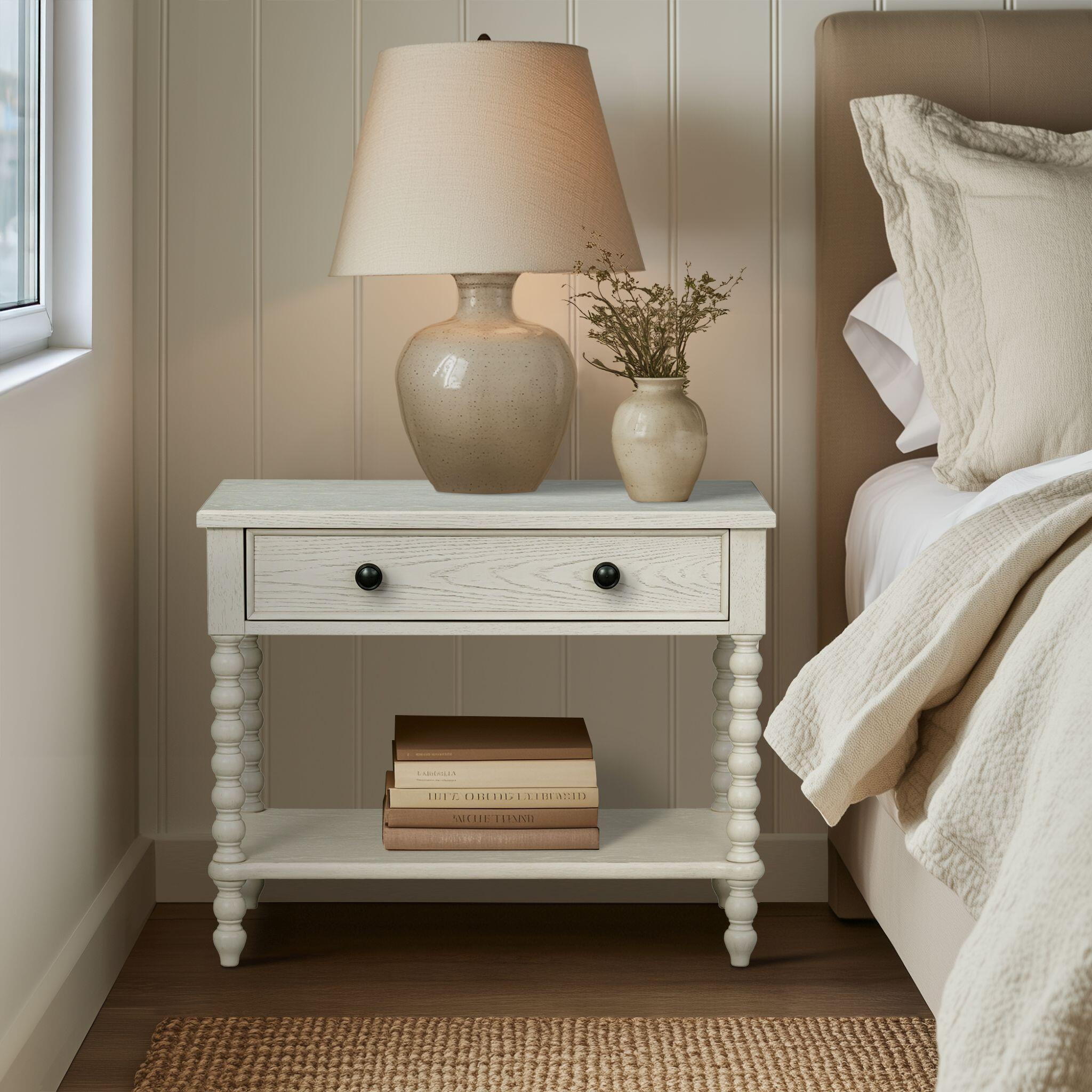 Madison Park Signature Beckett 32" 1 Drawer Nightstand, Antique Cream, large