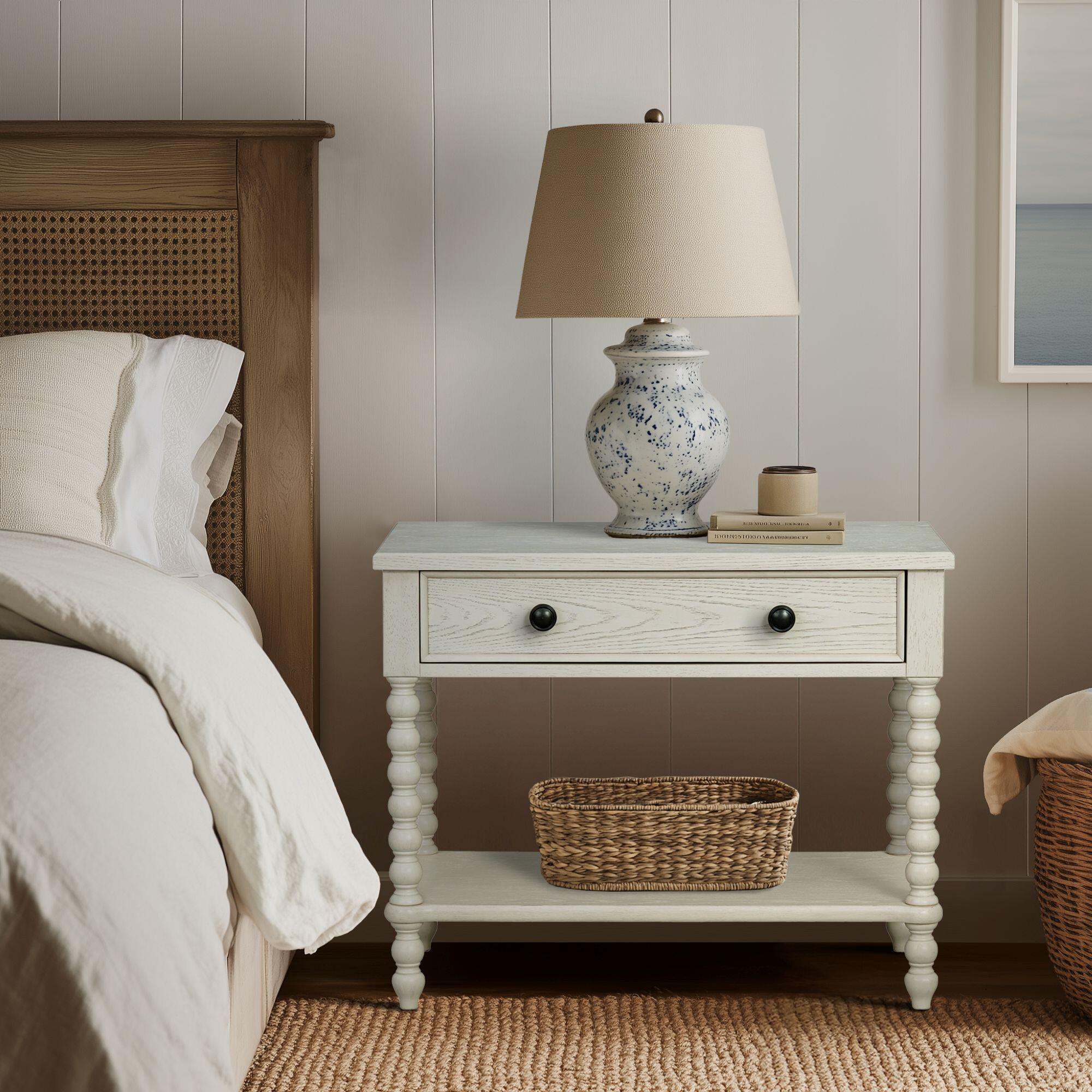 Madison Park Signature Beckett 32" 1 Drawer Nightstand, Antique Cream, large