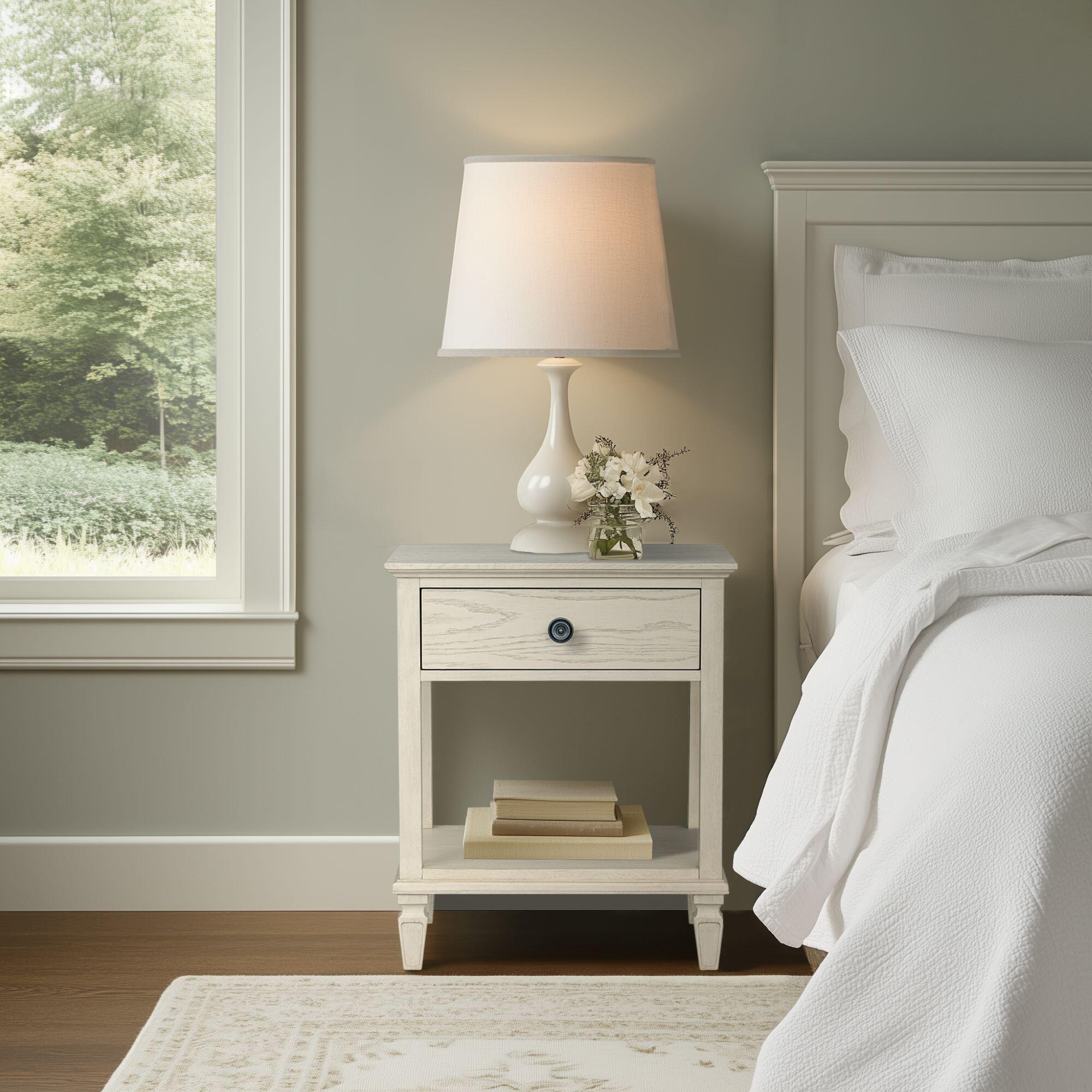 Madison Park Signature Victoria 24" Open Shelf 1 Drawer Nightstand, Antique Cream, large