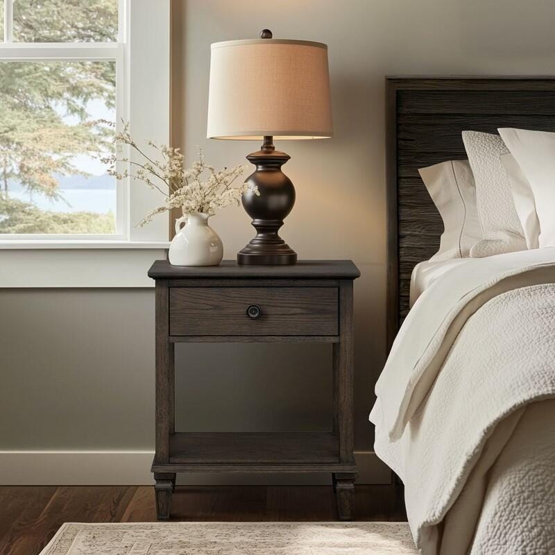 Madison Park Signature Victoria 24" Open Shelf 1 Drawer Nightstand, Antique Brown, large