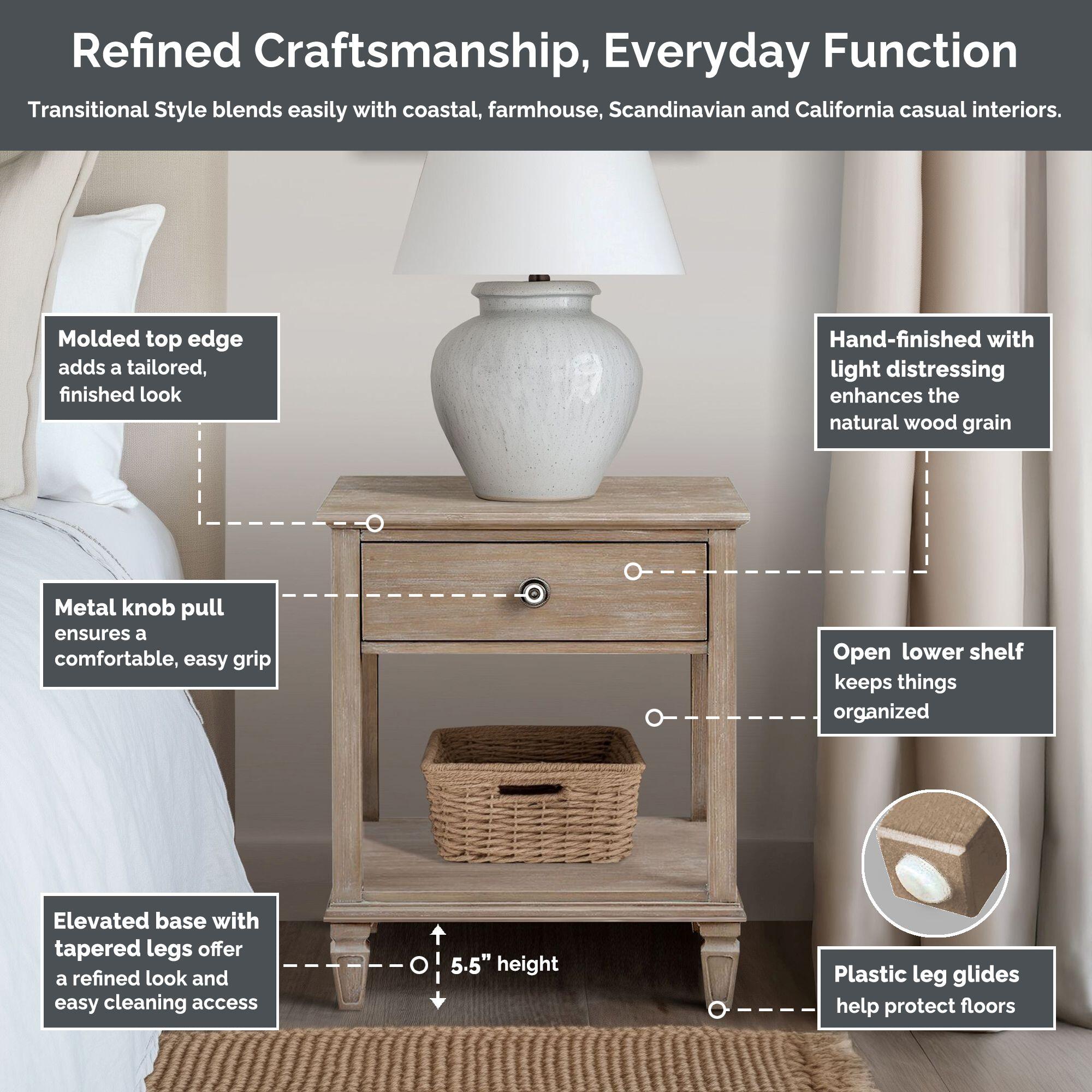 Madison Park Signature Victoria 24" Open Shelf 1 Drawer Nightstand, Antique Brown, large