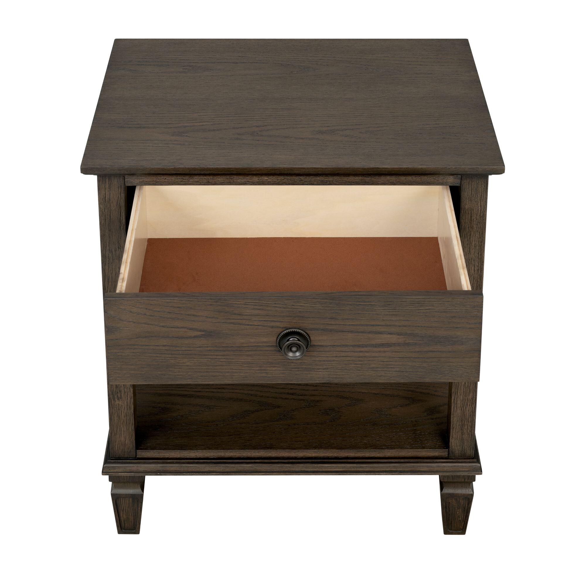 Madison Park Signature Victoria 24" Open Shelf 1 Drawer Nightstand, Antique Brown, large